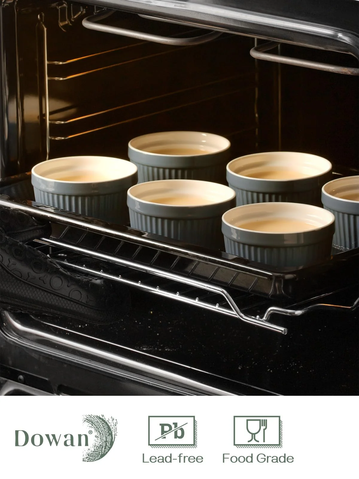 DOWAN 8 oz Porcelain Ramekins Bowls for Souffle, Creme Brulee, Classic Style Ramekins for Baking Oven Safe, Set of 6, Airy Blue - Image 8