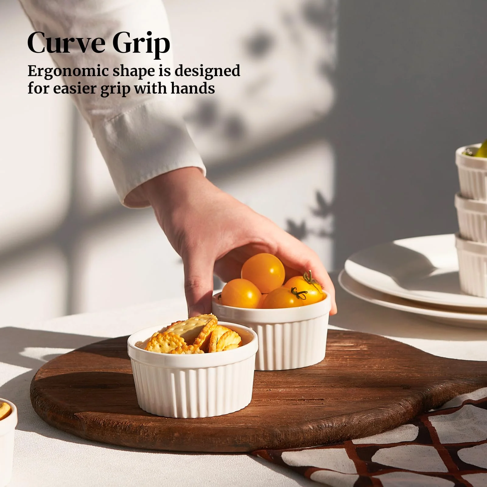 DOWAN 8 oz Ramekins Oven Safe for Creme Brulee, Souffle Dish Baking Bowls, Custard Cups for Pudding Dips Sauce Dessert Yogurt Ice Cream, Ceramic Ramiken Set of 6, Soft White - Image 2