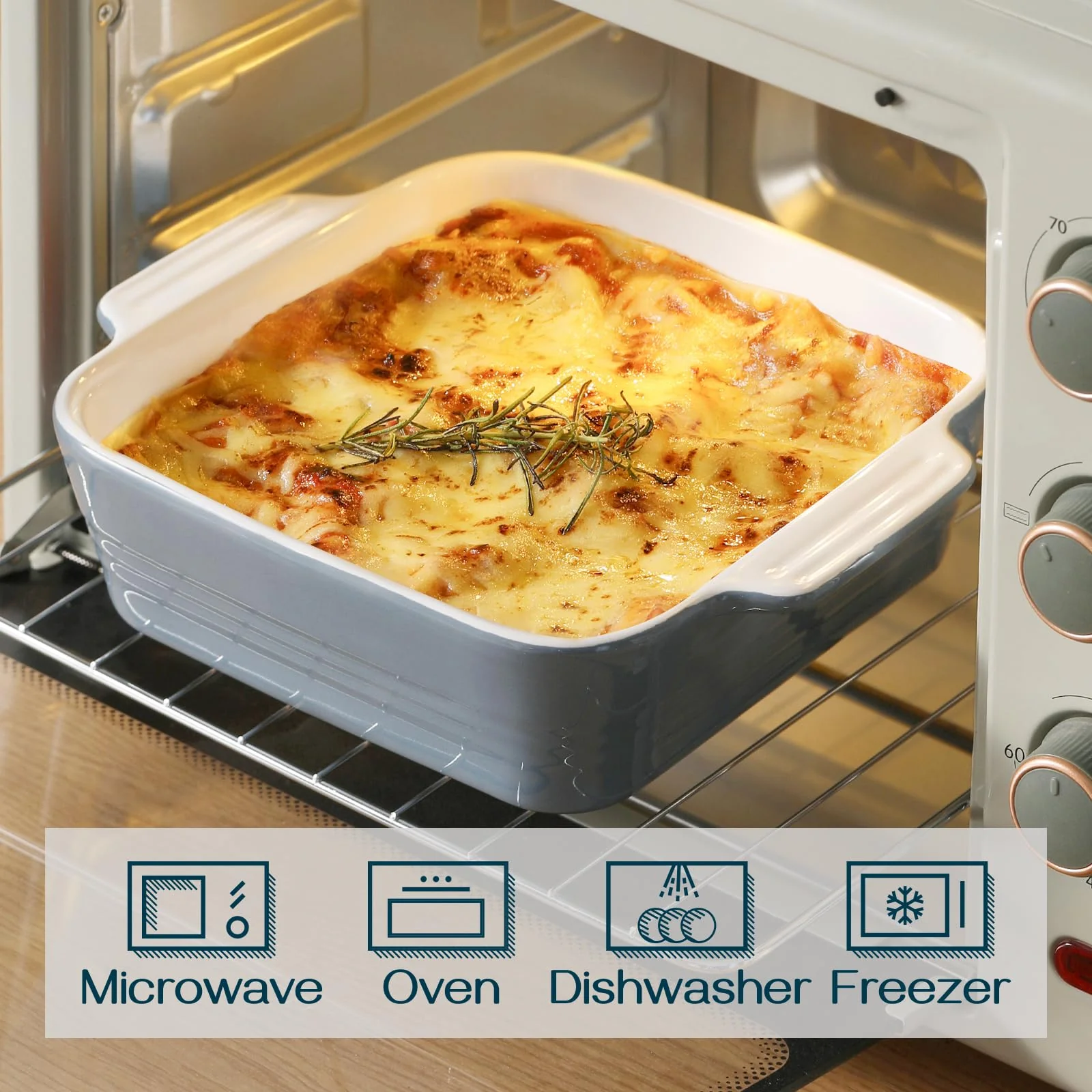 DOWAN 8x8 Baking dish, Square Baking Pan, Ceramic Casserole Dishes for Oven, Cake Pan with Handle, for Brownie, Lasagna, Casserole, 2 Quart, Home Gift, Airy Blue - Image 6