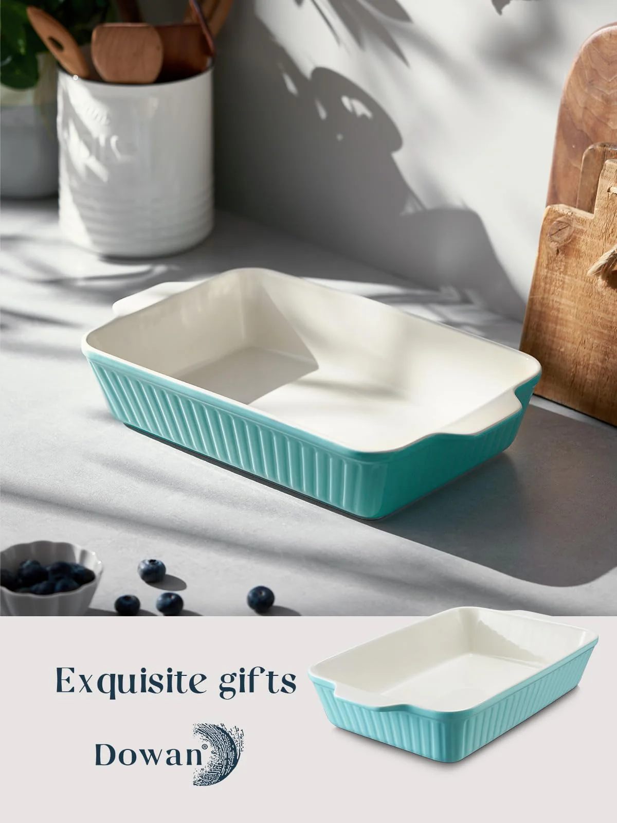 DOWAN 9x13-inch Baking Dish, Deep Casserole Dishes for Oven, Lasagna Pan Deep,135 oz Ceramic Baking Pan with Handles, Oven Safe for Baking, Home Decor Gift, Blue - Image 2