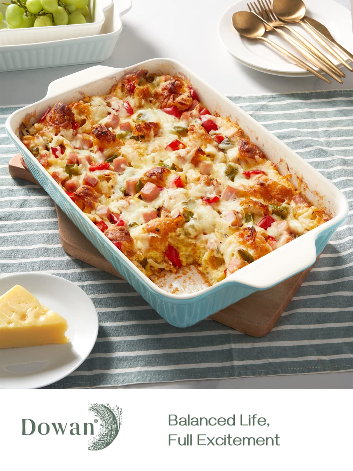 DOWAN 9x13-inch Baking Dish, Deep Casserole Dishes for Oven, Lasagna Pan Deep,135 oz Ceramic Baking Pan with Handles, Oven Safe for Baking, Home Decor Gift, Blue - Image 5
