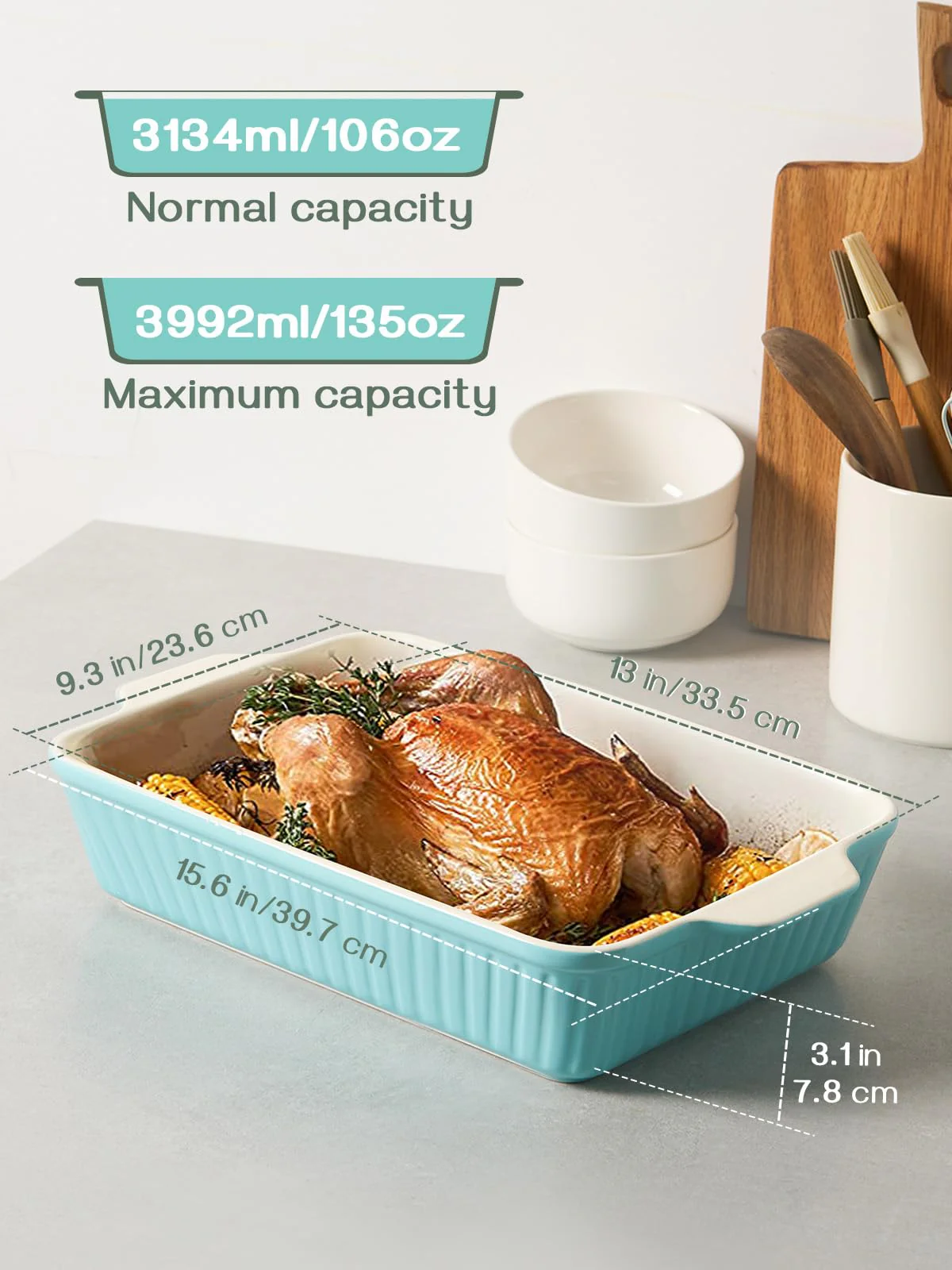 DOWAN 9x13-inch Baking Dish, Deep Casserole Dishes for Oven, Lasagna Pan Deep,135 oz Ceramic Baking Pan with Handles, Oven Safe for Baking, Home Decor Gift, Blue - Image 7