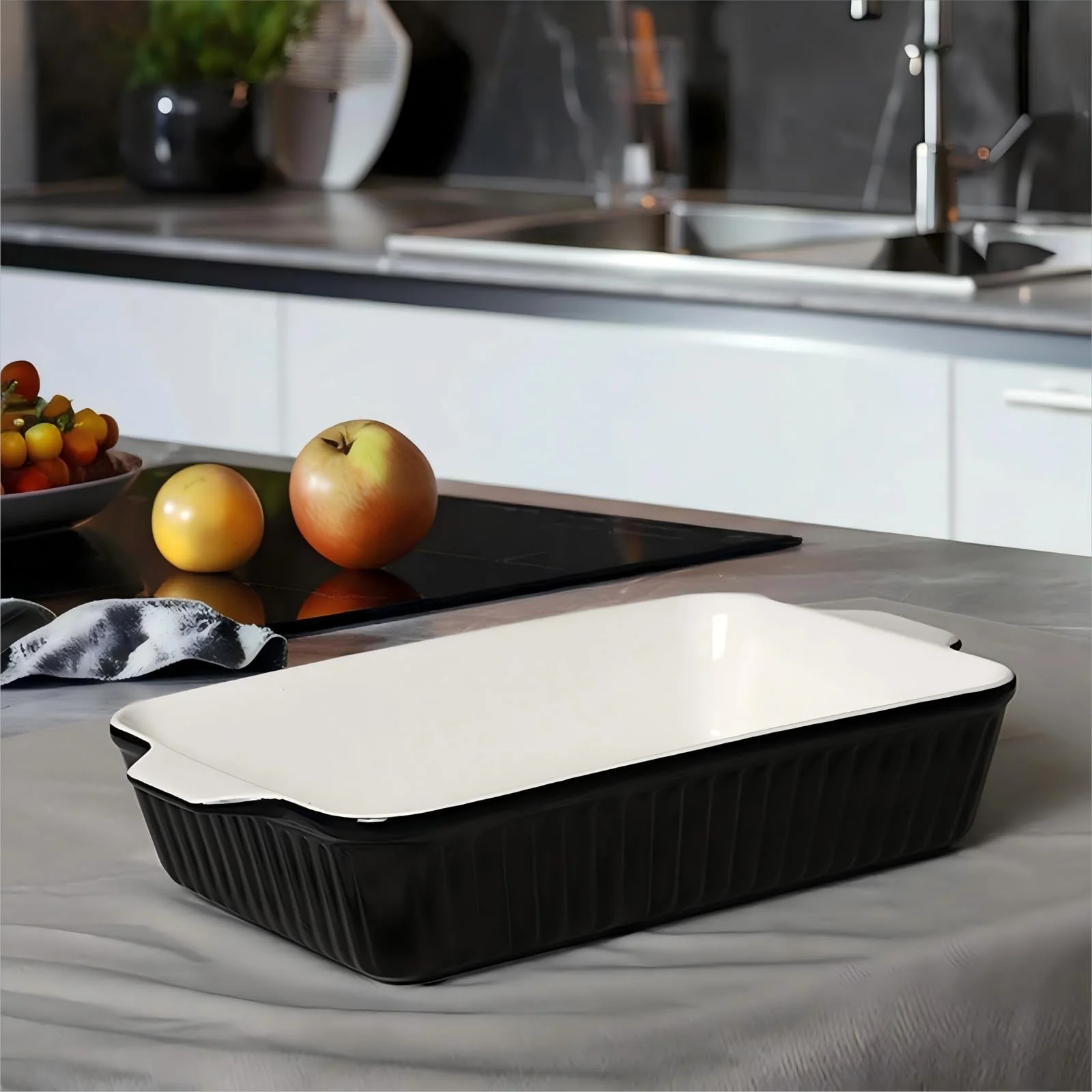 DOWAN 9x13-Inch Casserole Dishes for Oven, Ceramic Baking Dish, Large Lasagna Pan Deep, 4.2 Quarts Baking Pan with Handles, for Casserole, Bakeware, Lasagna, Home Kitchen Gift, Black - Image 2