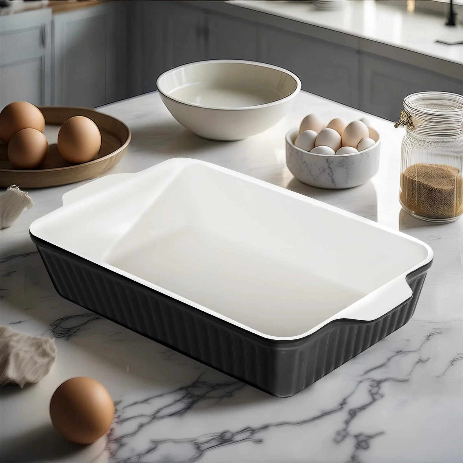 DOWAN 9x13-Inch Casserole Dishes for Oven, Ceramic Baking Dish, Large Lasagna Pan Deep, 4.2 Quarts Baking Pan with Handles, for Casserole, Bakeware, Lasagna, Home Kitchen Gift, Black - Image 4