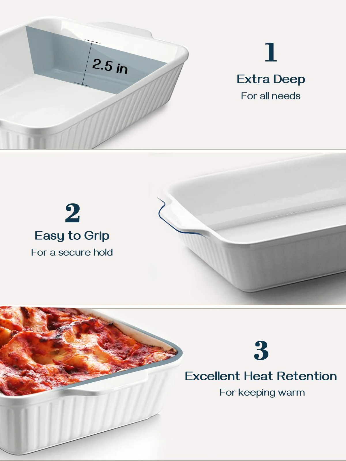 DOWAN Casserole Dish, 9x13 Ceramic Baking Dish, Large Lasagna Pan Deep for Oven, 4.2 Quarts Baking Pan with Handles, Oven Safe and Durable Bakeware for Lasagna, Home Decor, Wedding Gift, Soft White - Image 6