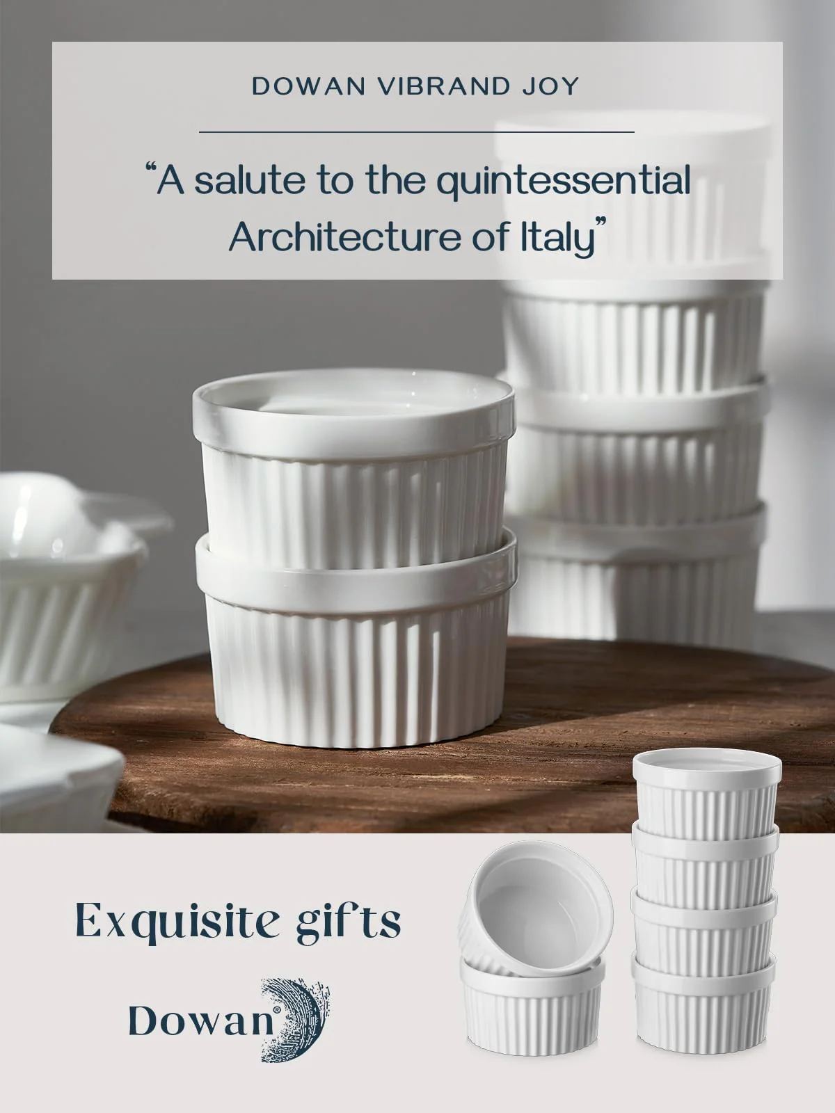 DOWAN Ramekins 10 oz Oven Safe for Creme Brulee, Porcelain Souffle Dishes, Ramekin for Baking, Small Dessert Bowls Dipping Sauce Cups, Set of 6, Soft White - Image 4
