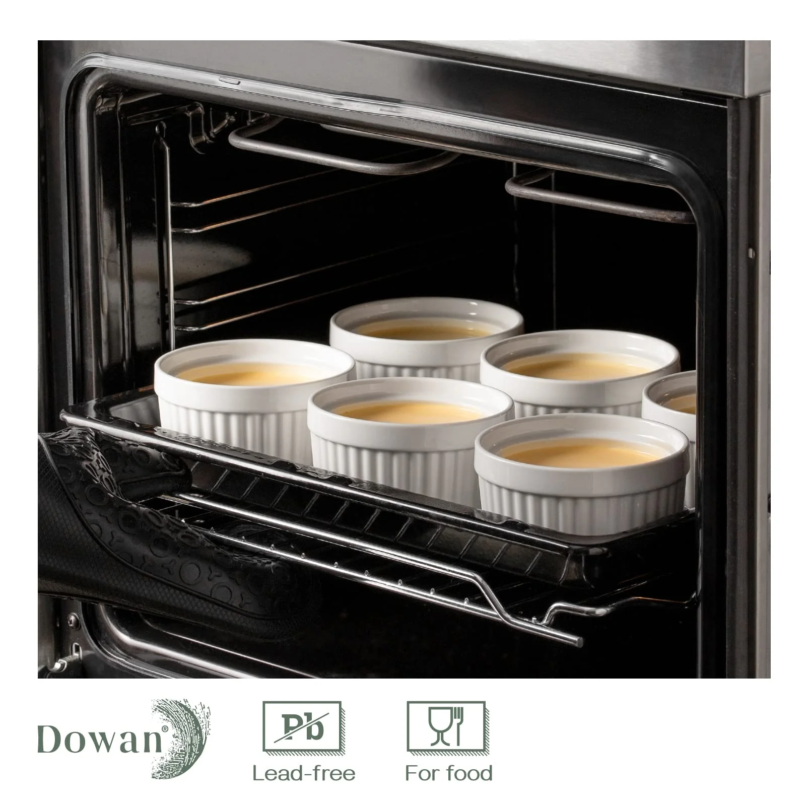 DOWAN Ramekins 12 oz Oven Safe, Creme Brulee Ramekin Souffle Dishes for Baking, Porcelain Samll Bowls for French Onion Soup, Dessert Custard Cups Sauce Dish, Set of 6, Soft White - Image 8