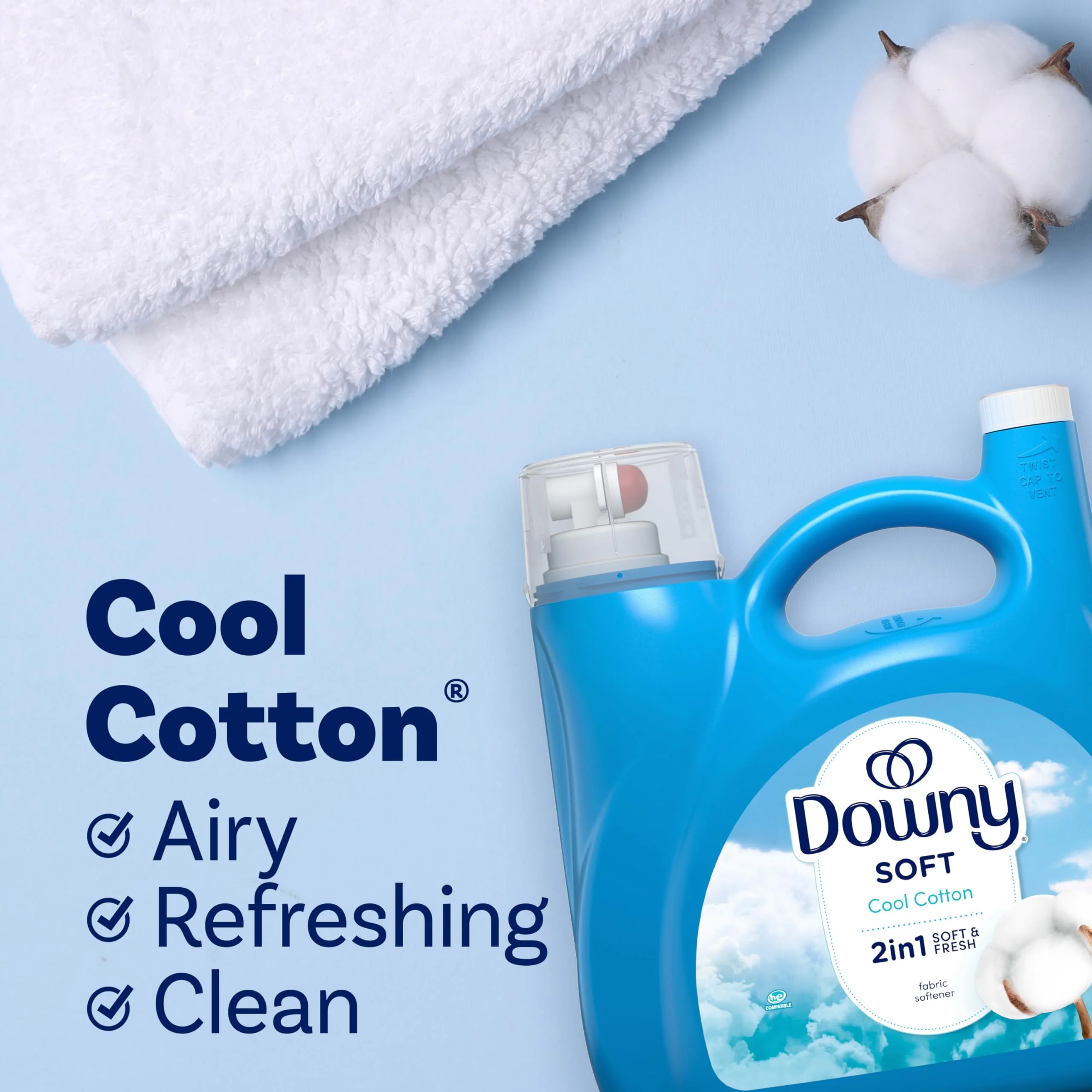 Downy Soft, 2 in 1 Soft and Fresh Liquid Fabric Softener, Cool Cotton, 140 fl oz, 190 Loads, Fabric Conditioner Liquid provides softness and freshness for fabrics - Image 4