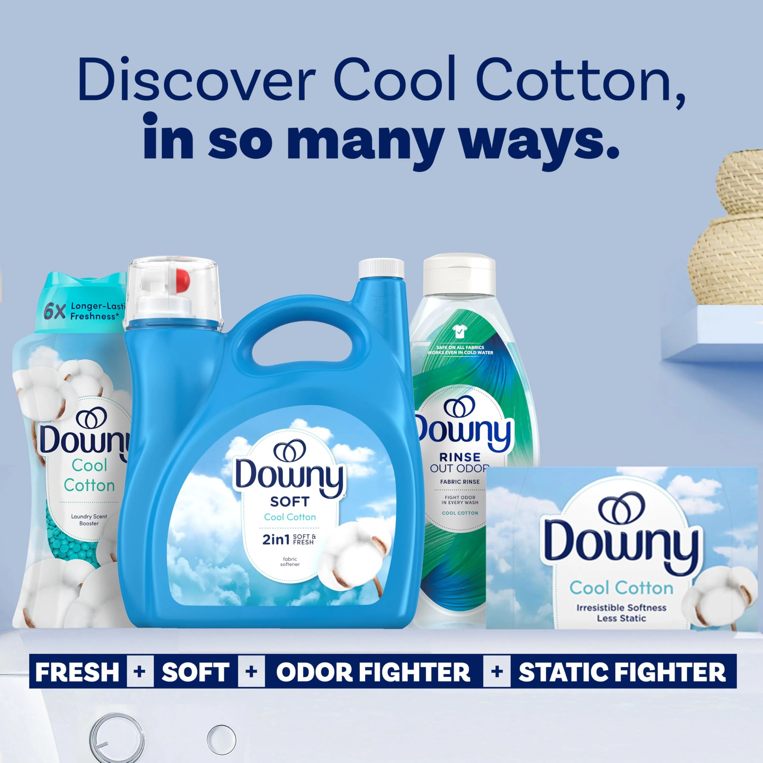 Downy Soft, 2 in 1 Soft and Fresh Liquid Fabric Softener, Cool Cotton, 140 fl oz, 190 Loads, Fabric Conditioner Liquid provides softness and freshness for fabrics - Image 7