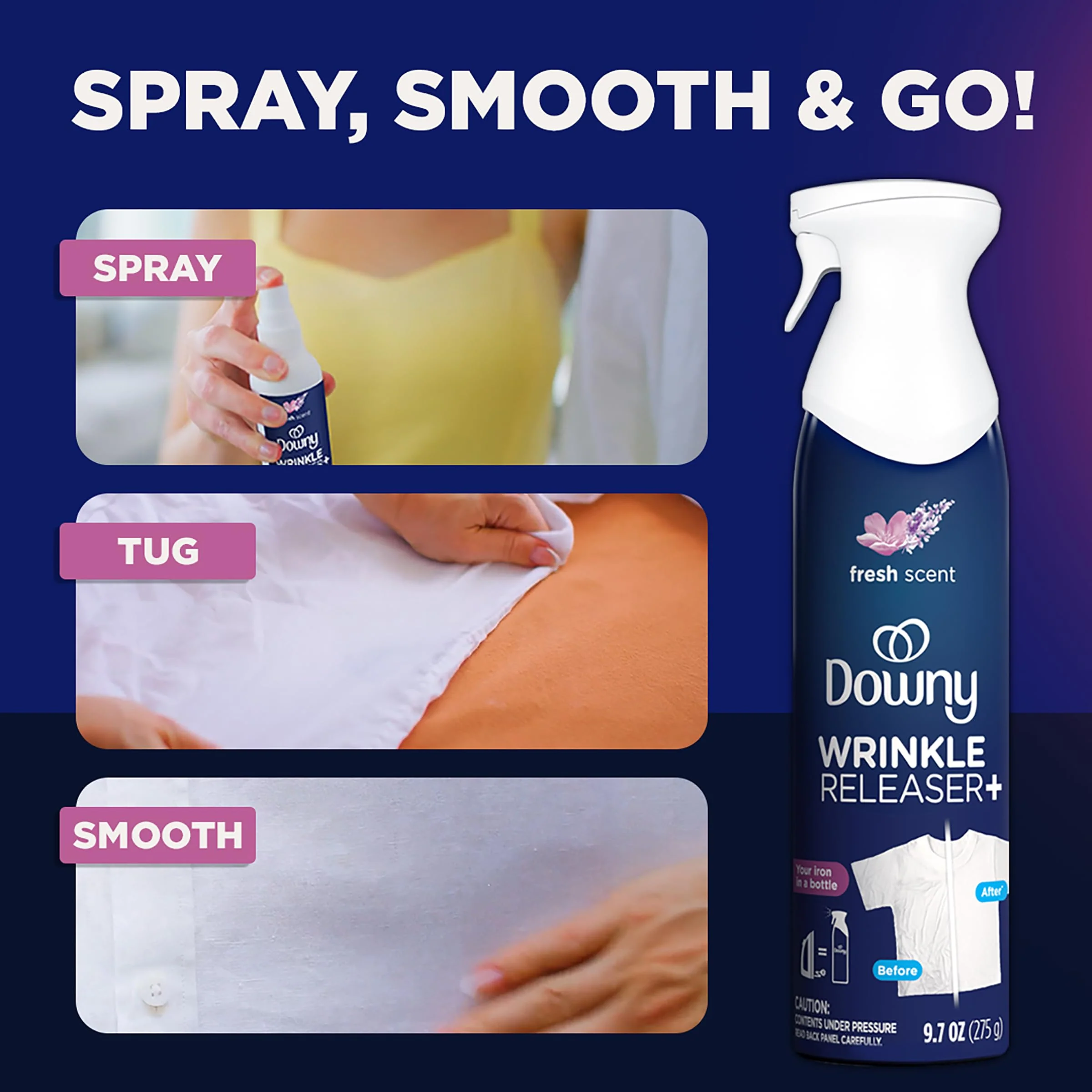 Downy Wrinkle Releaser Spray | All In One Wrinkle Release Spray, Odor Eliminator, Static Remover | Fabric Refresher & Ironing Aid for Clothes | 9.7 Fl Oz (Pack of 2), Fresh Scent - Image 3
