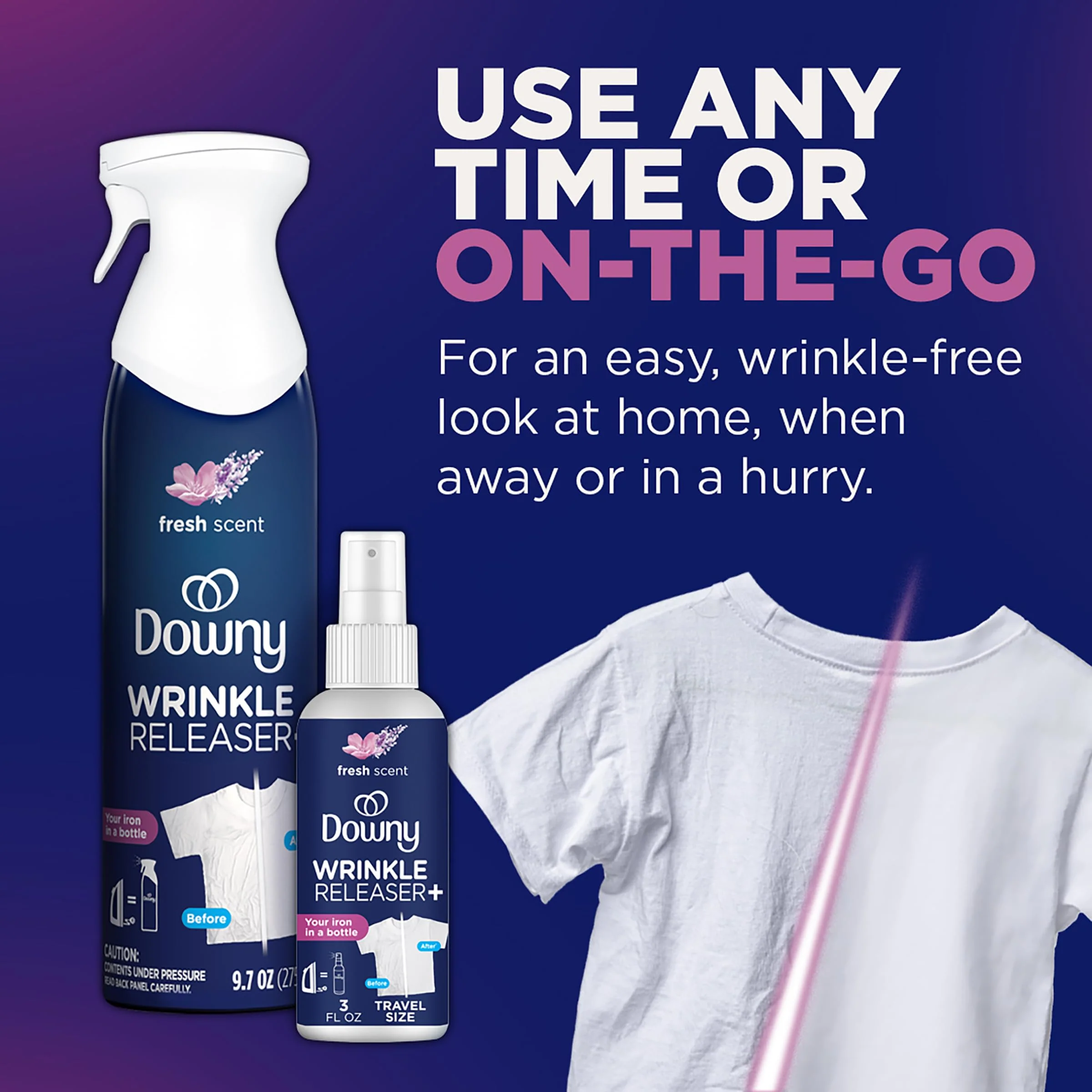 Downy Wrinkle Releaser Spray | All In One Wrinkle Release Spray, Odor Eliminator, Static Remover | Fabric Refresher & Ironing Aid for Clothes | 9.7 Fl Oz (Pack of 2), Fresh Scent - Image 5