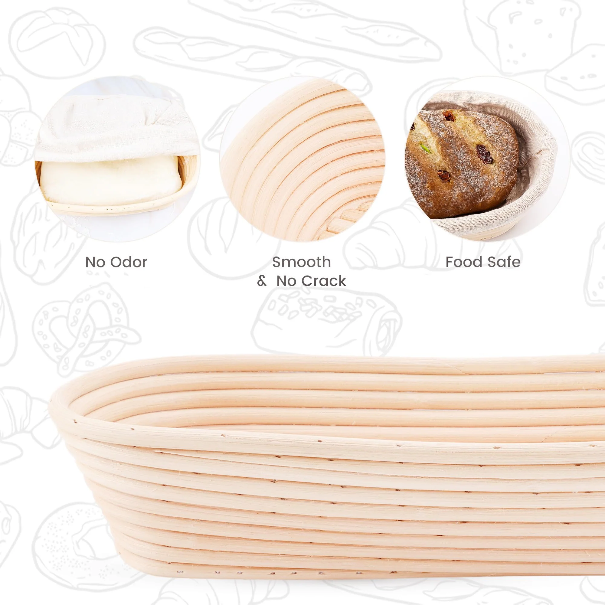 DOYOLLA 14.5inch Oval Bread Dough Proofing Rising Rattan Basket & Liner Combo for Professional & Home Baking (2 basket & 2 liner) - Image 3