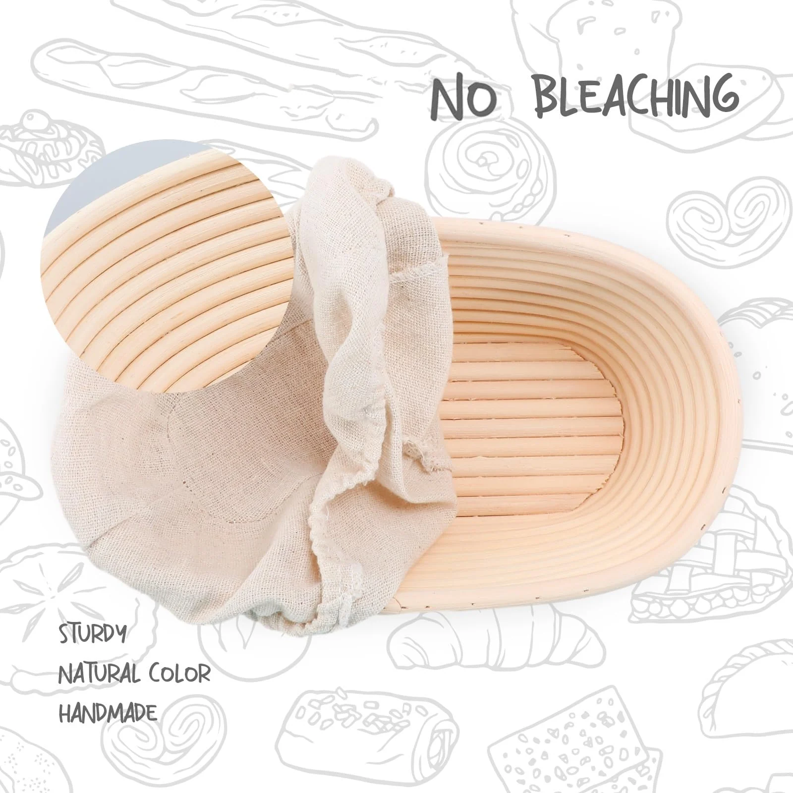 DOYOLLA Bread Proofing Baskets Set of 2 10 inch Oval Shaped Dough Proofing Bowls w/Liners Perfect for Professional & Home Sourdough Bread Baking - Image 5