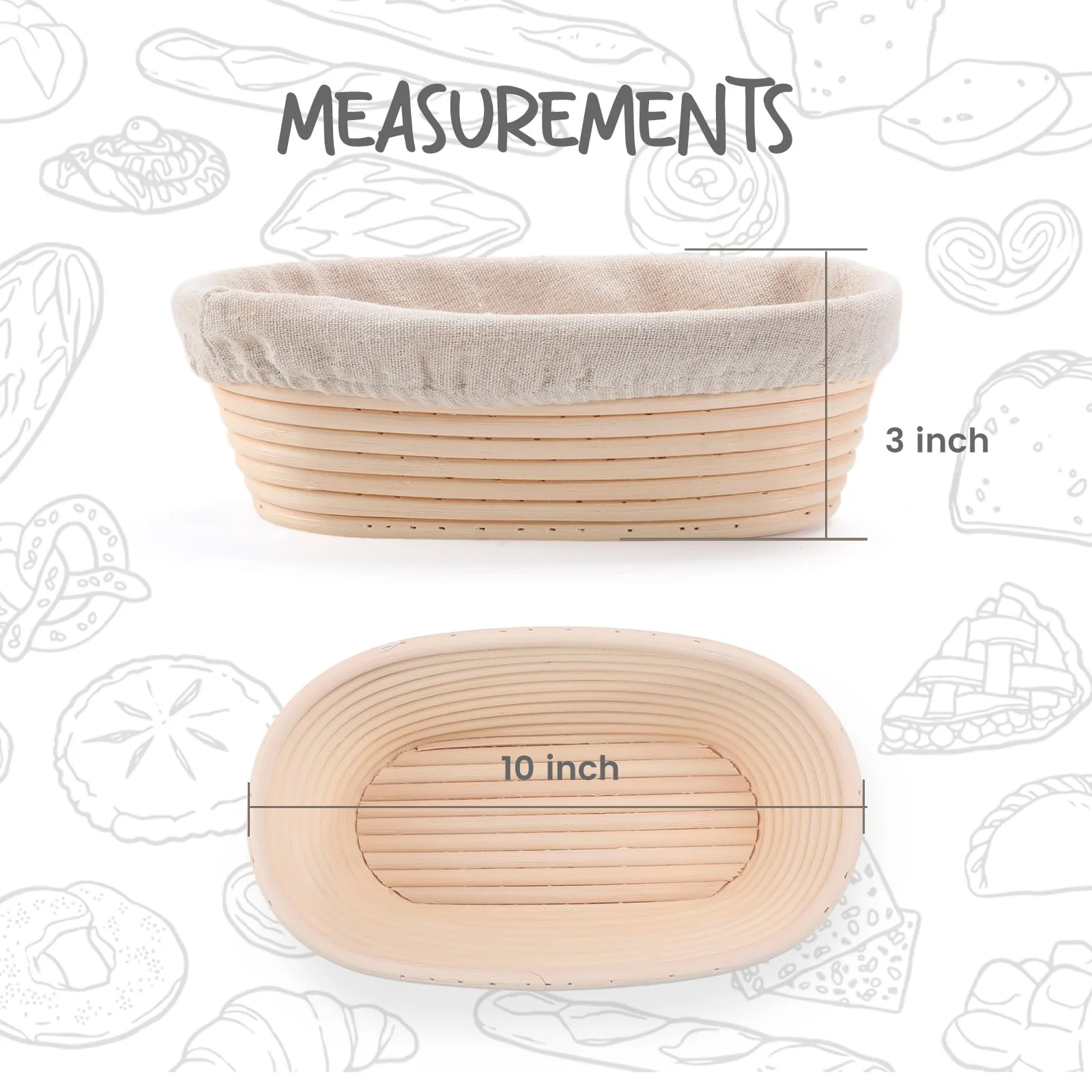 DOYOLLA Bread Proofing Baskets Set of 2 10 inch Oval Shaped Dough Proofing Bowls w/Liners Perfect for Professional & Home Sourdough Bread Baking - Image 6