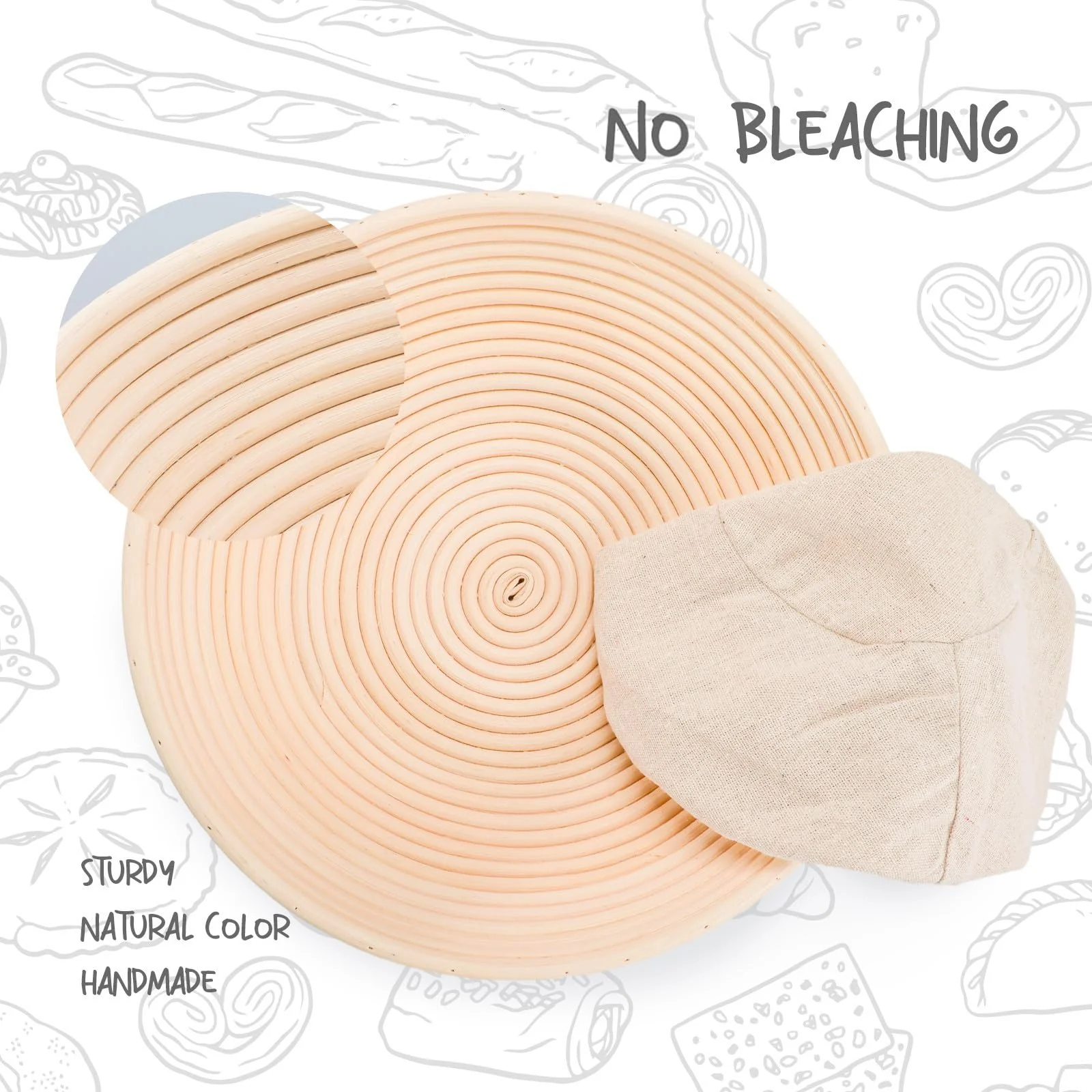 DOYOLLA Bread Proofing Baskets Set of 2 12 inch Round Dough Proofing Bowls w/Liners Perfect for Home Sourdough Bakers Baking - Image 5