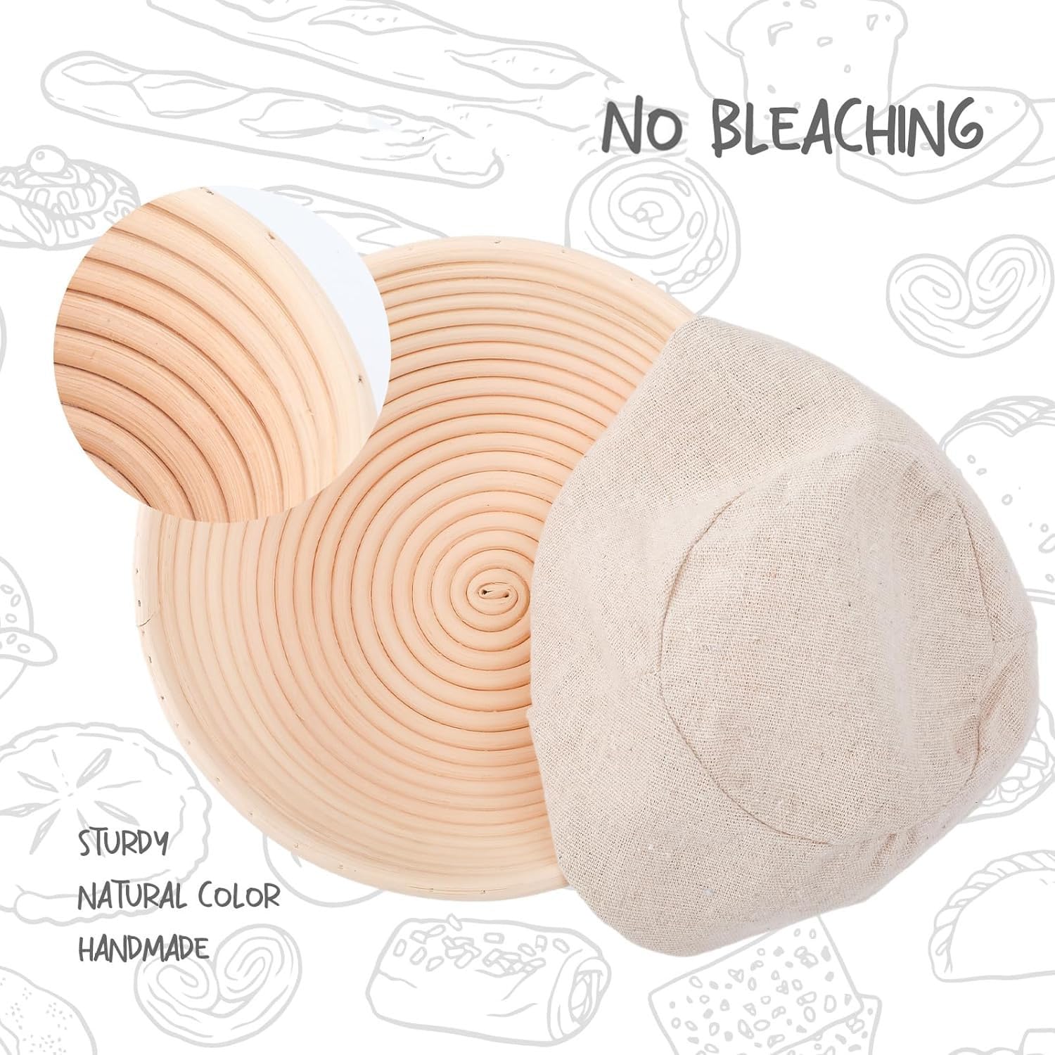 DOYOLLA Bread Proofing Baskets Set of 2 8.5 inch Round Dough Proofing Bowls w/Liners Perfect for Home Sourdough Bakers Baking - Image 3