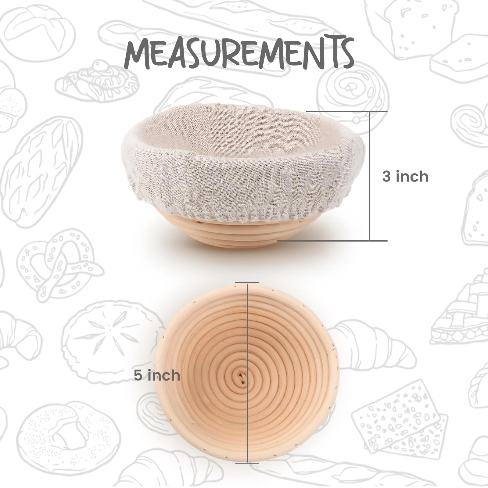 DOYOLLA Mini Bread Dough Proofing Basket & Liner (Set of 6, 5 inch), Sourdough Bread Bakery Bowls for Professional & Home Bakers - Image 5