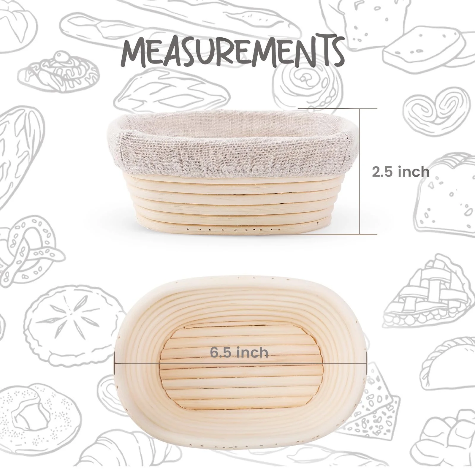 DOYOLLA Mini Oval Proofing Set (6.5inch, set of 5), Sourdough Proofing Baskets Bread Dough Rising Bowls w/Liners for Home Sourdough Bakers Baking - Image 6