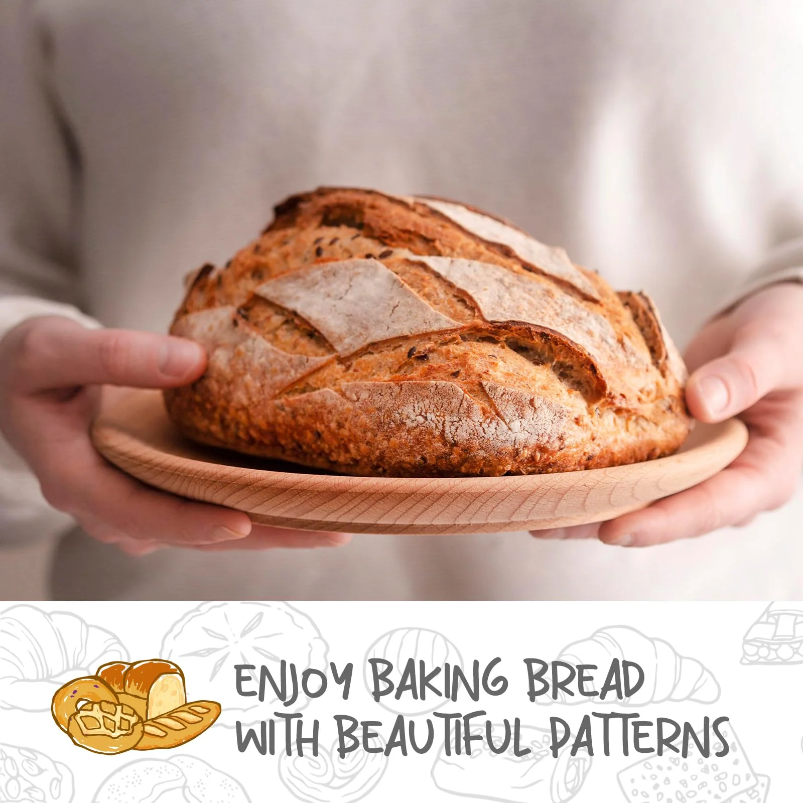 DOYOLLA Round Bread Dough Proofing Rising Rattan Baskets(Set of 2, 9 inch) w/Liners for Home Sourdough Bread Bakers - Image 2
