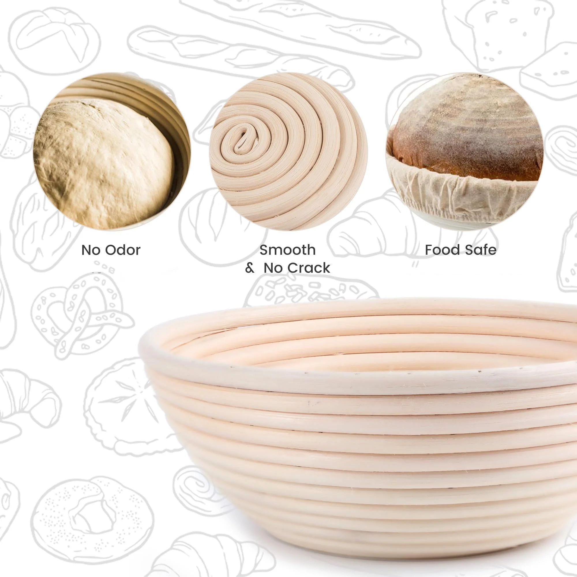 DOYOLLA Round Bread Dough Proofing Rising Rattan Baskets(Set of 2, 9 inch) w/Liners for Home Sourdough Bread Bakers - Image 3