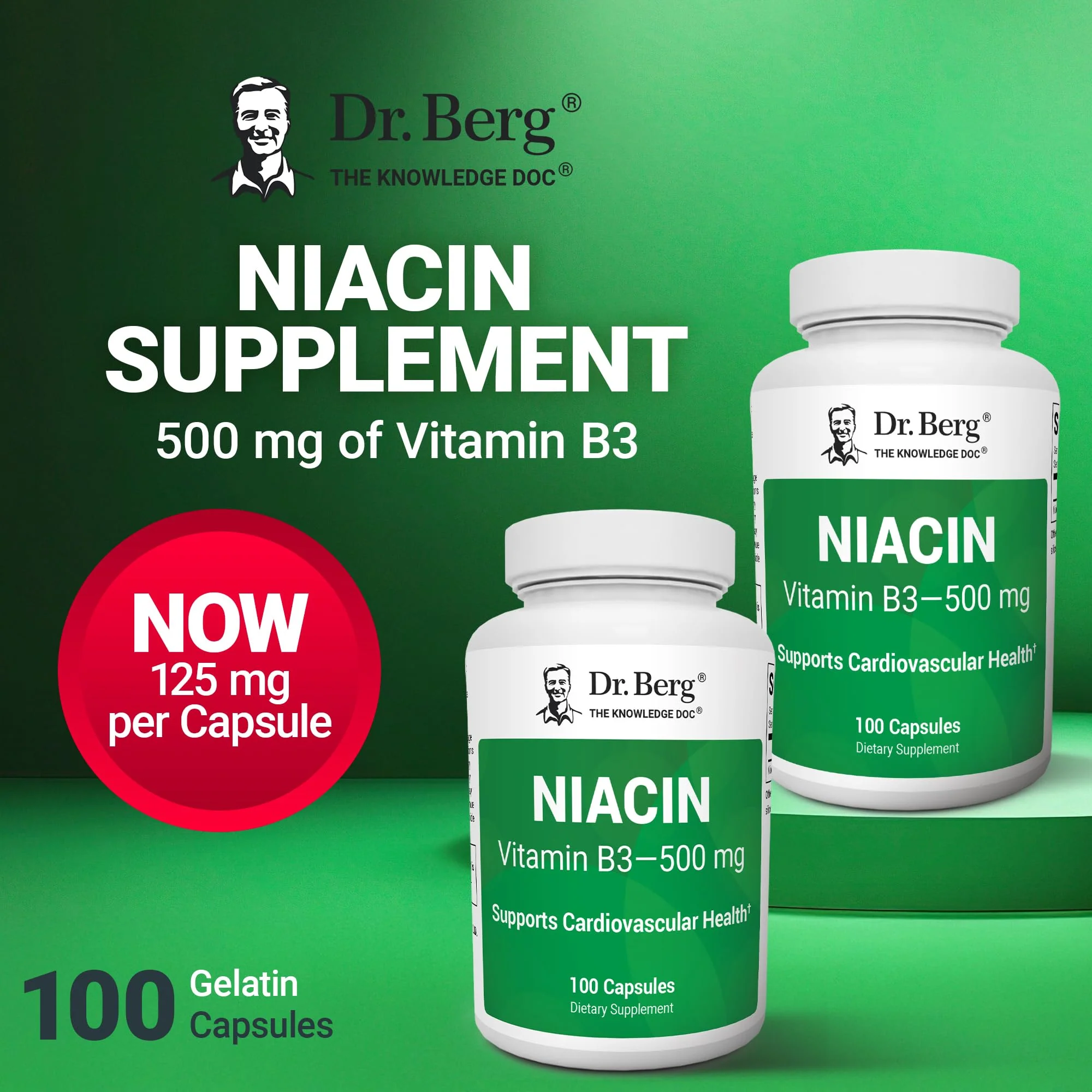 Dr. Berg Highly-Potent Niacin 500 mg – Now Only 125 mg per Capsule for Niacin Flush Tolerance Building – Gradually Increase to 500mg a Day – Vitamin B3 for Heart, Brain & Energy Support – 100 Capsules - Image 6