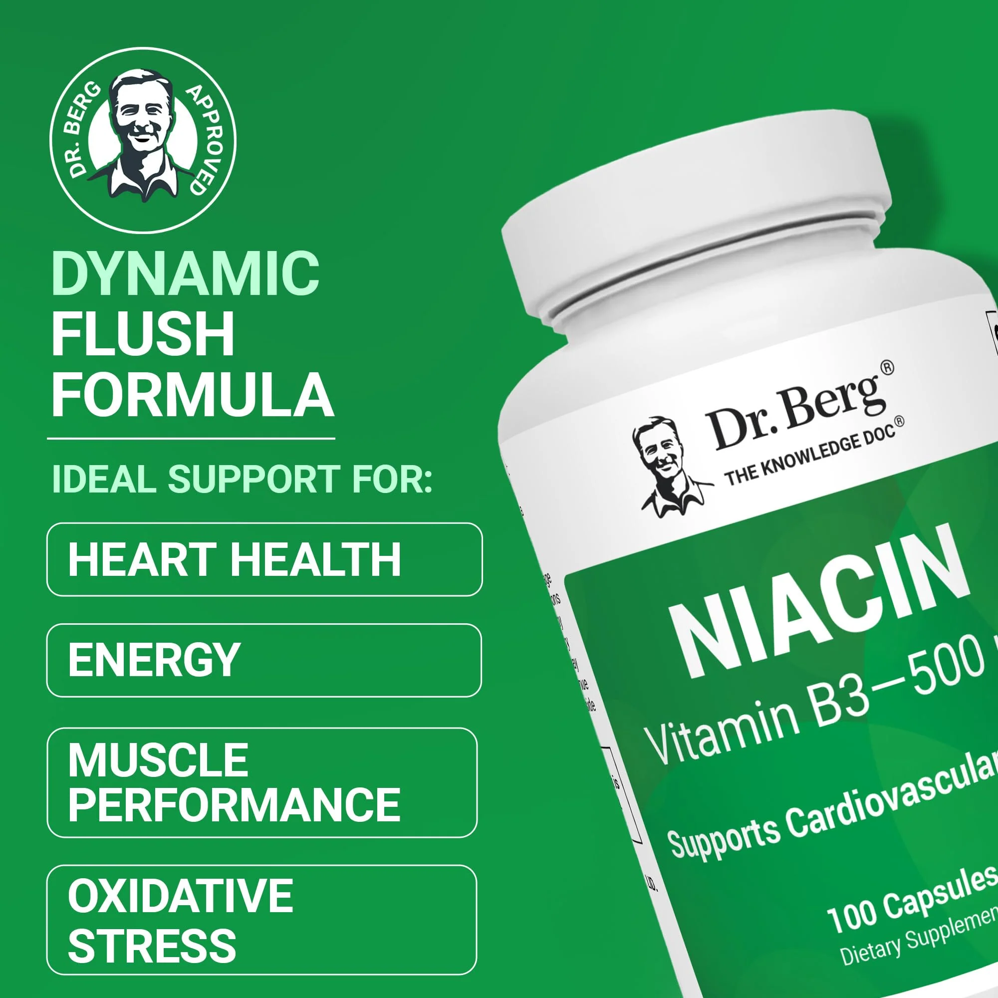 Dr. Berg Highly-Potent Niacin 500 mg – Now Only 125 mg per Capsule for Niacin Flush Tolerance Building – Gradually Increase to 500mg a Day – Vitamin B3 for Heart, Brain & Energy Support – 100 Capsules - Image 8