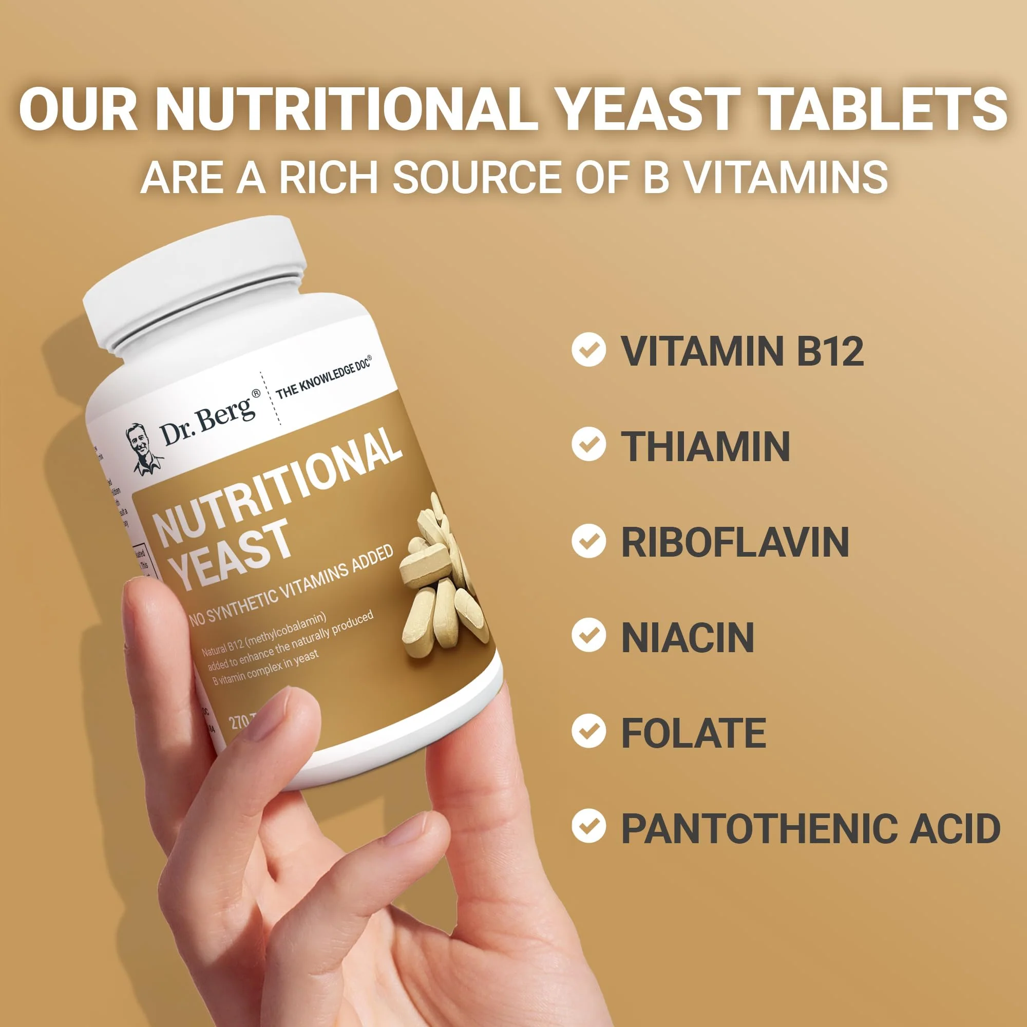 Dr. Berg Nutritionals Yeast Tablets – Natural B12 Added - All 8 B Vitamin Complex – Organic Vanilla Flavor - 270 Vegan Tablets Dietary Supplements - Image 5