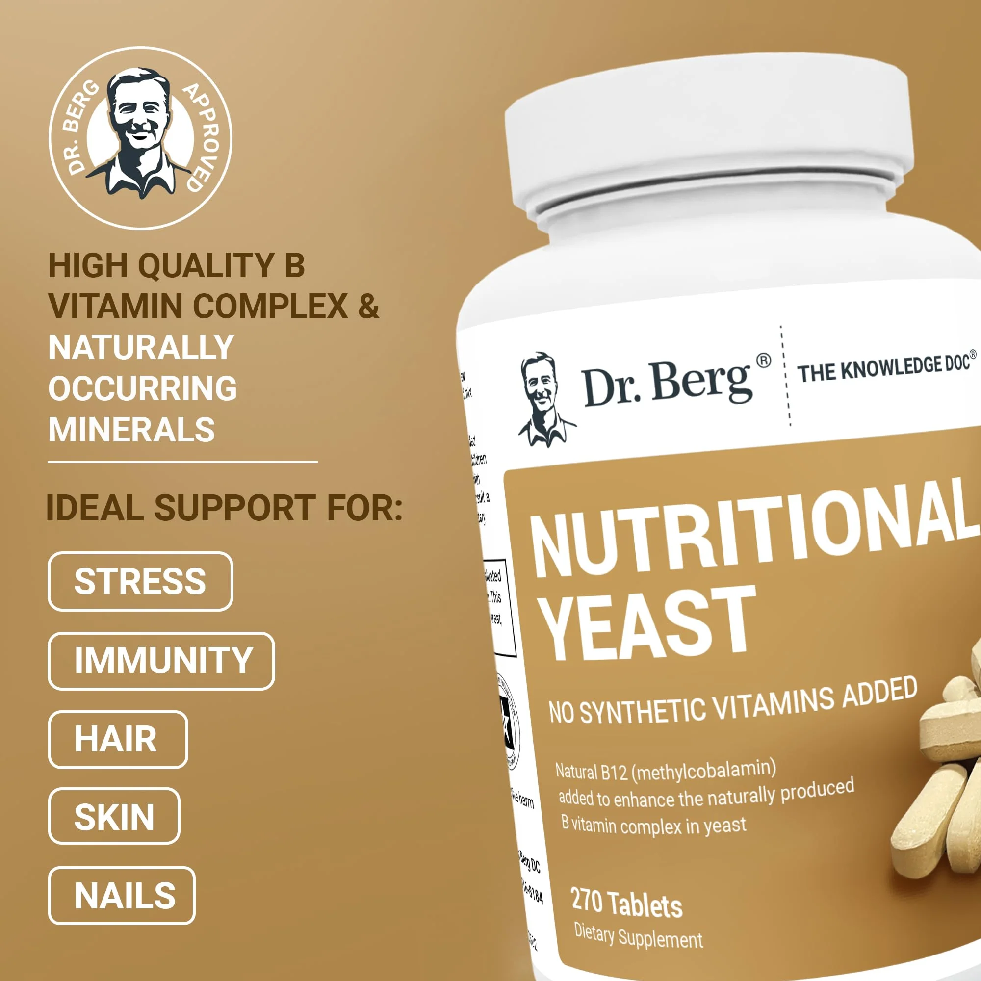 Dr. Berg Nutritionals Yeast Tablets – Natural B12 Added - All 8 B Vitamin Complex – Organic Vanilla Flavor - 270 Vegan Tablets Dietary Supplements - Image 9