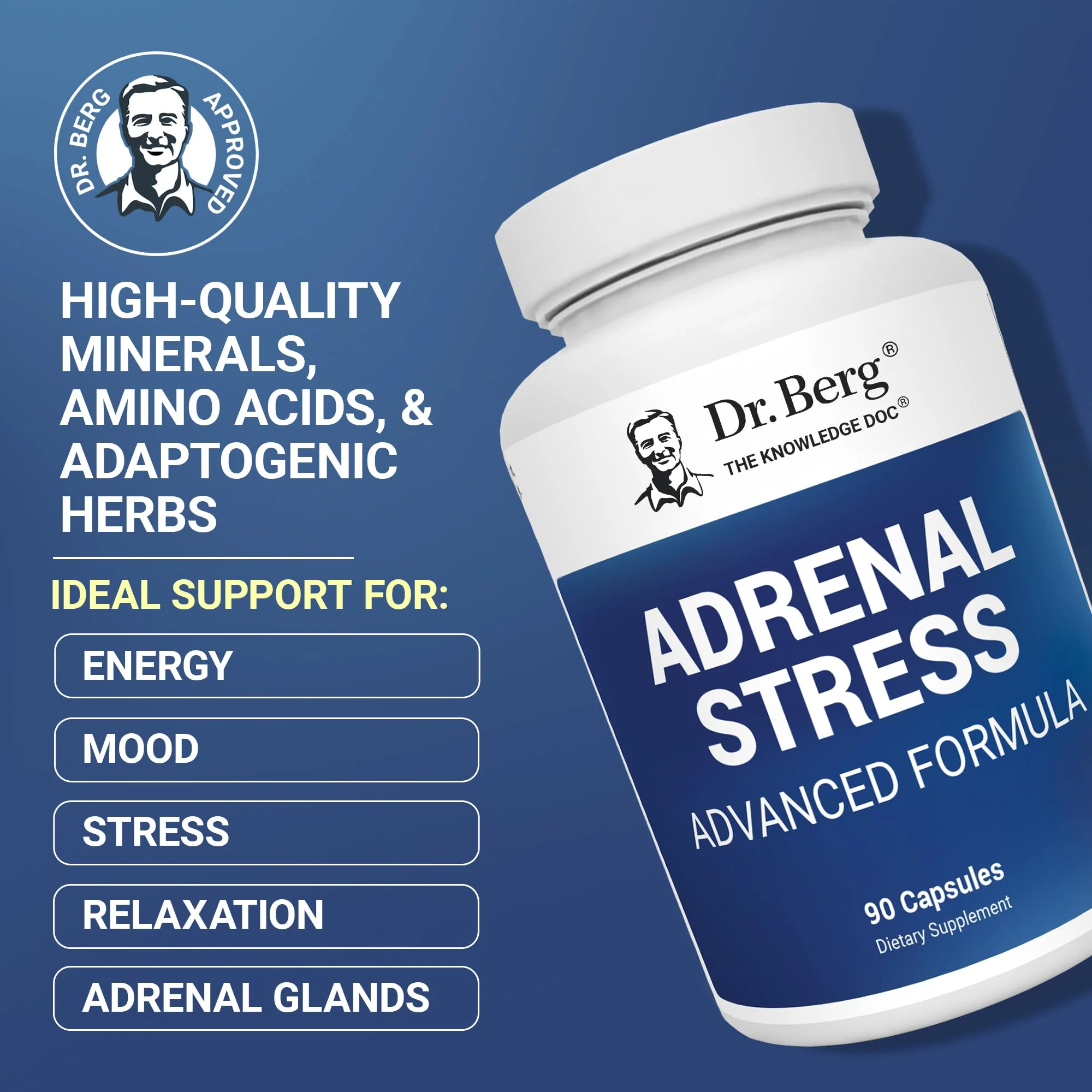 Dr. Berg’s Adrenal Stress Advanced Formula - Adrenal Support Supplements for Stress, Mood and Energy Support - Adrenal Supplements - Cortisol Manager with Ashwagandha - 90 Capsules - Image 9