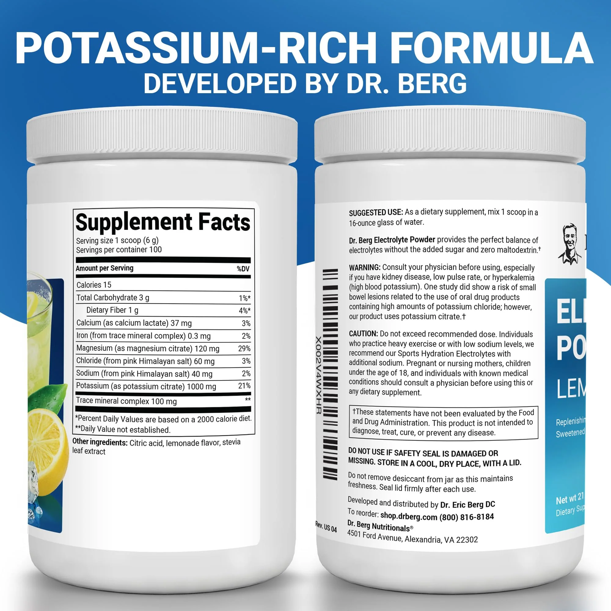 Dr. Berg Zero Sugar Hydration Keto Electrolyte Powder - Enhanced w/ 1000 mg of Potassium & Real Pink Himalayan Salt (NOT Table Salt) - Lemonade Flavor Hydration Drink Mix Supplement - 100 Servings - Image 3