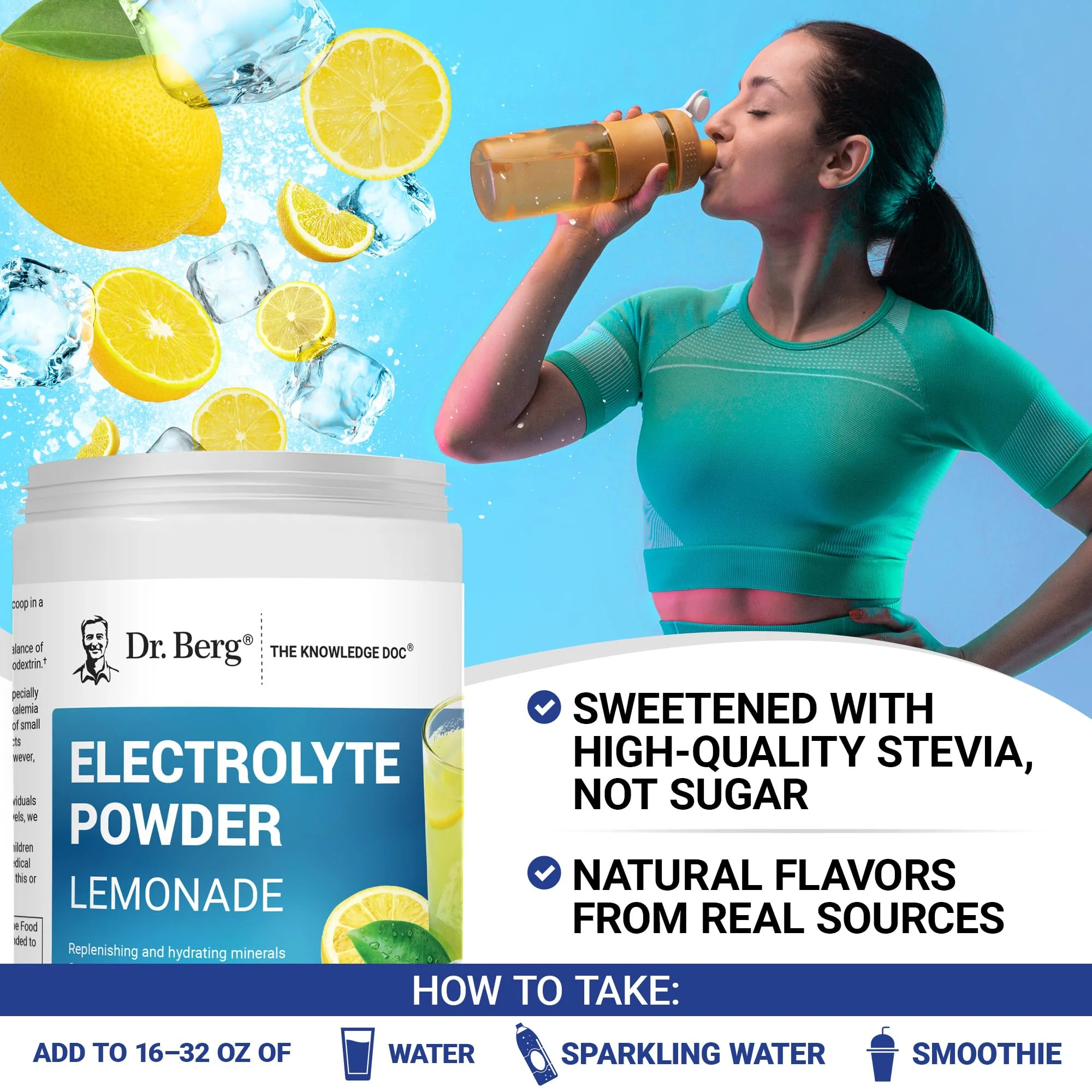 Dr. Berg Zero Sugar Hydration Keto Electrolyte Powder - Enhanced w/ 1000 mg of Potassium & Real Pink Himalayan Salt (NOT Table Salt) - Lemonade Flavor Hydration Drink Mix Supplement - 100 Servings - Image 7