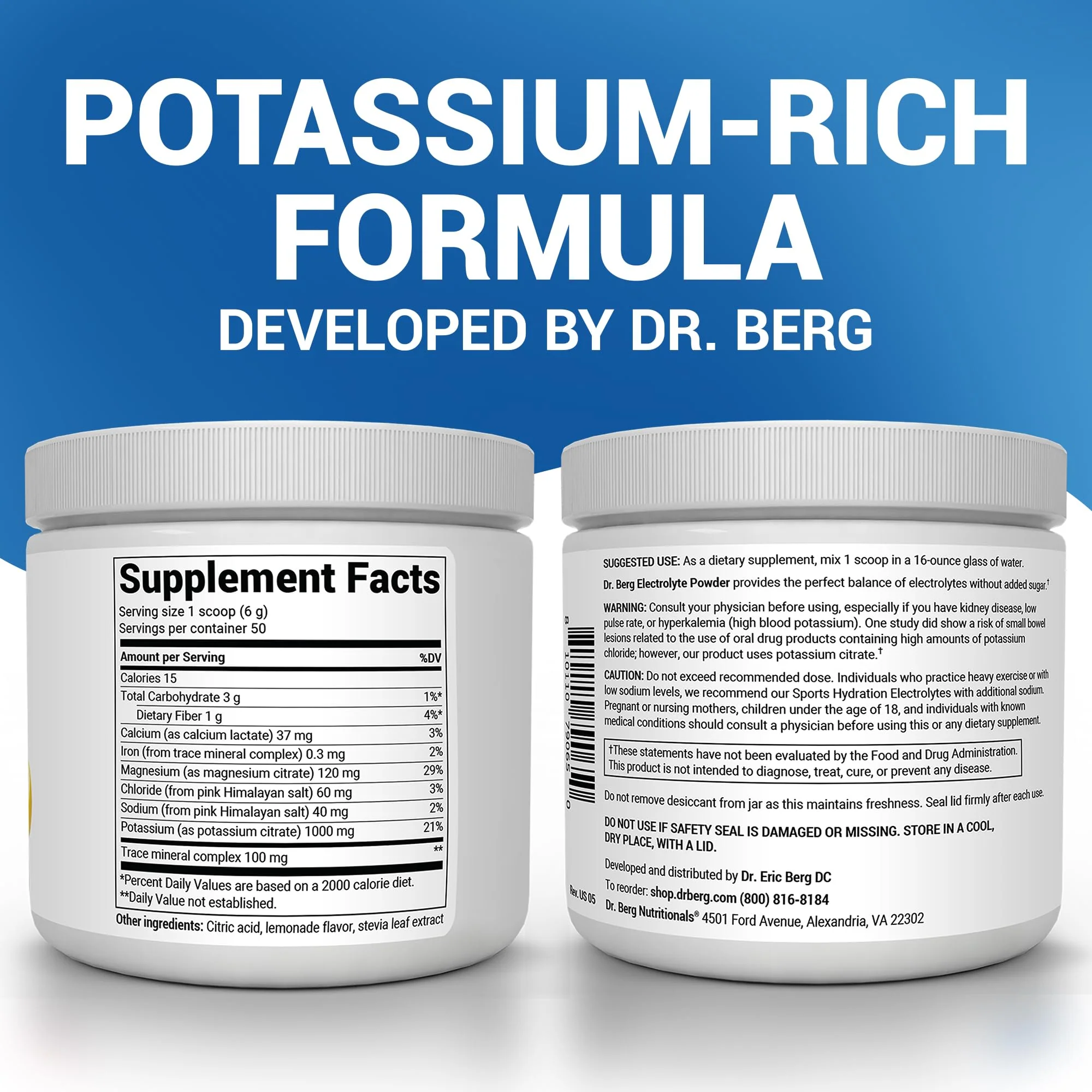 Dr. Berg Zero Sugar Hydration Keto Electrolyte Powder - Enhanced w/ 1000 mg of Potassium & Real Pink Himalayan Salt (NOT Table Salt) - Lemonade Flavor Hydration Drink Mix Supplement - 50 Servings - Image 2