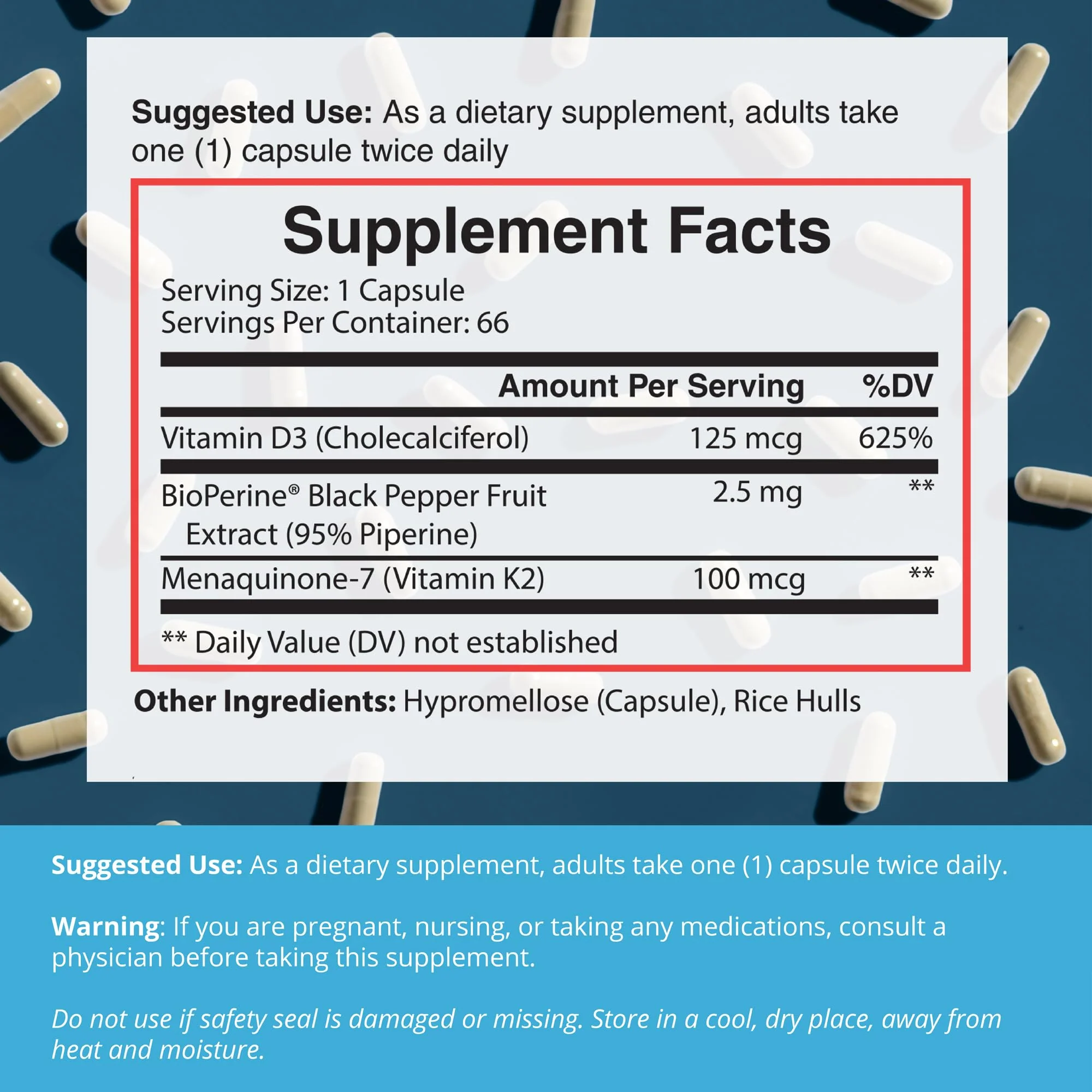 Dr. Boz - K2+D3 Capsules, 66 Servings - Vitamin D3 K2 Supplement with BioPerine - Bone & Heart Health - Enhanced Absorption - Quality Tested - Made in The USA - 5000iu (D3) - 400iu (K2) - Self Care - Image 3