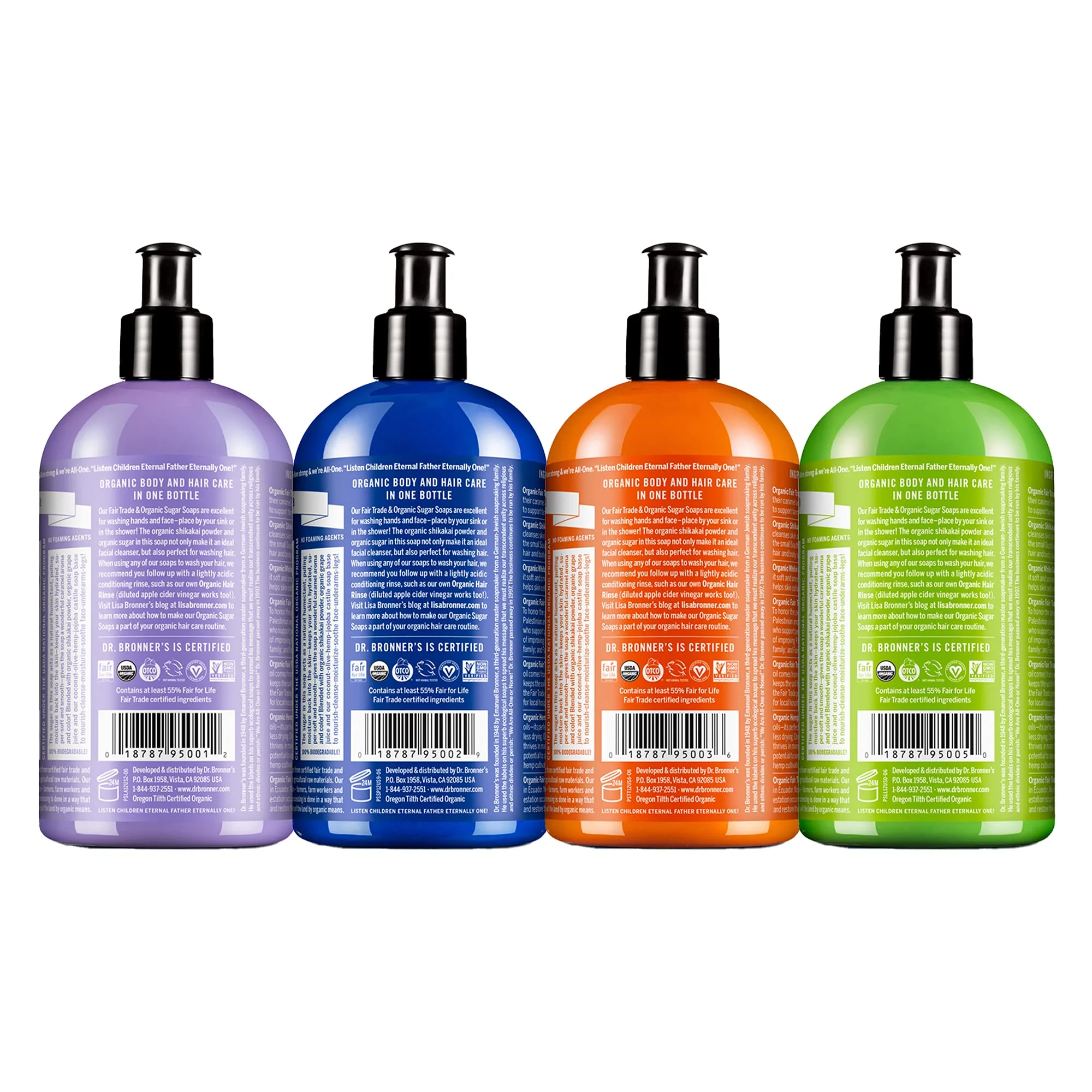 Dr. Bronner's - Organic Sugar Soap (12 oz Variety Pack) Lavender, Peppermint, Tea Tree, & Lemongrass - Made with Organic Oils, Sugar & Shikakai Powder, 4-in-1 Use: Hands, Body, Face & Hair | 4 Count - Image 7