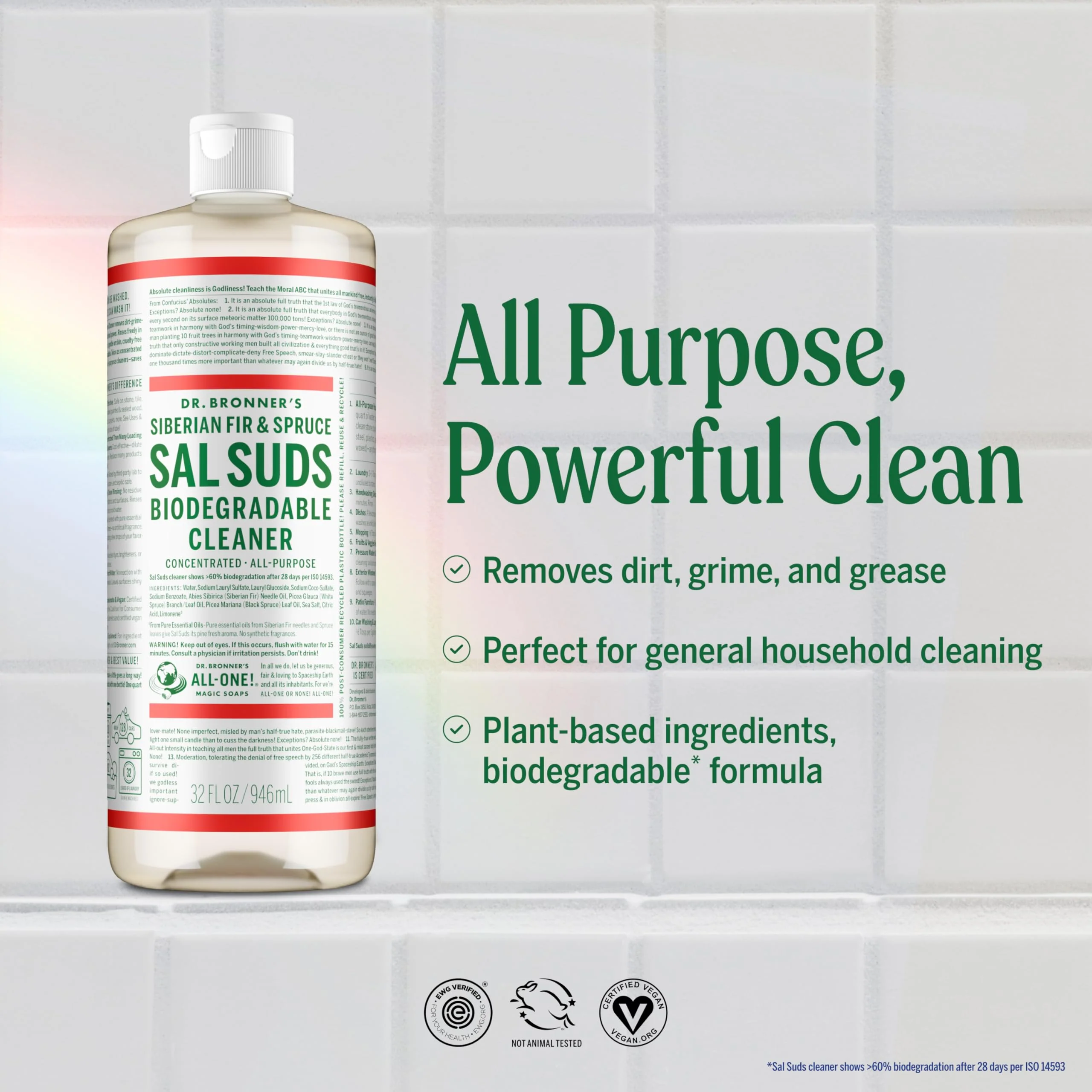 Dr. Bronner's Sal Suds Biodegradable Cleaner (16 Ounce, 2-Pack) – All Purpose Pine Mop Detergent for Floors, Laundry & Dishes, Multi Surface Concentrate, Heavy-Duty Degreaser - Image 7