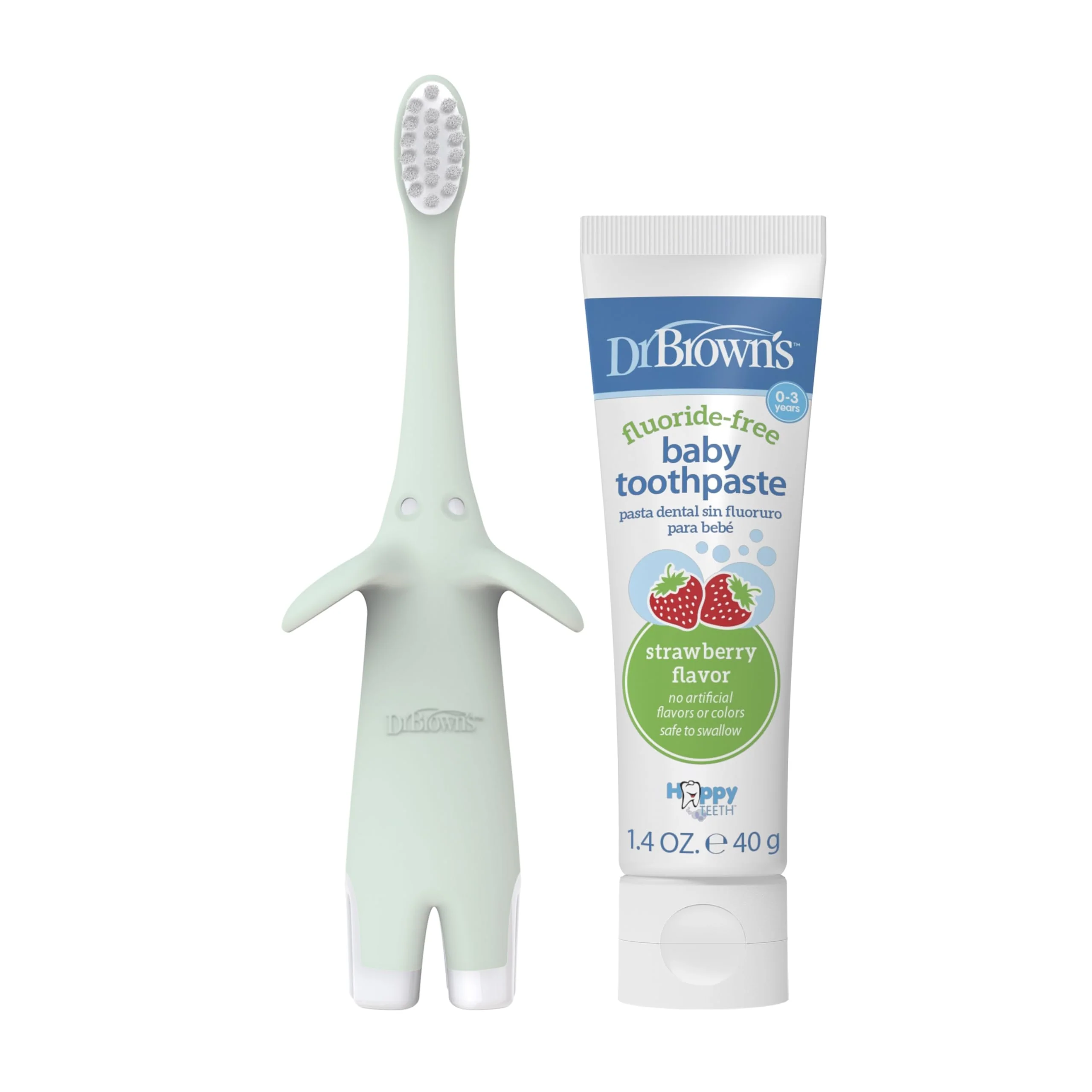 Dr. Brown’s Infant-to-Toddler Training Toothbrush Set, Mint Elephant with Fluoride-Free Strawberry Baby Toothpaste, 0-3 years - Image 2