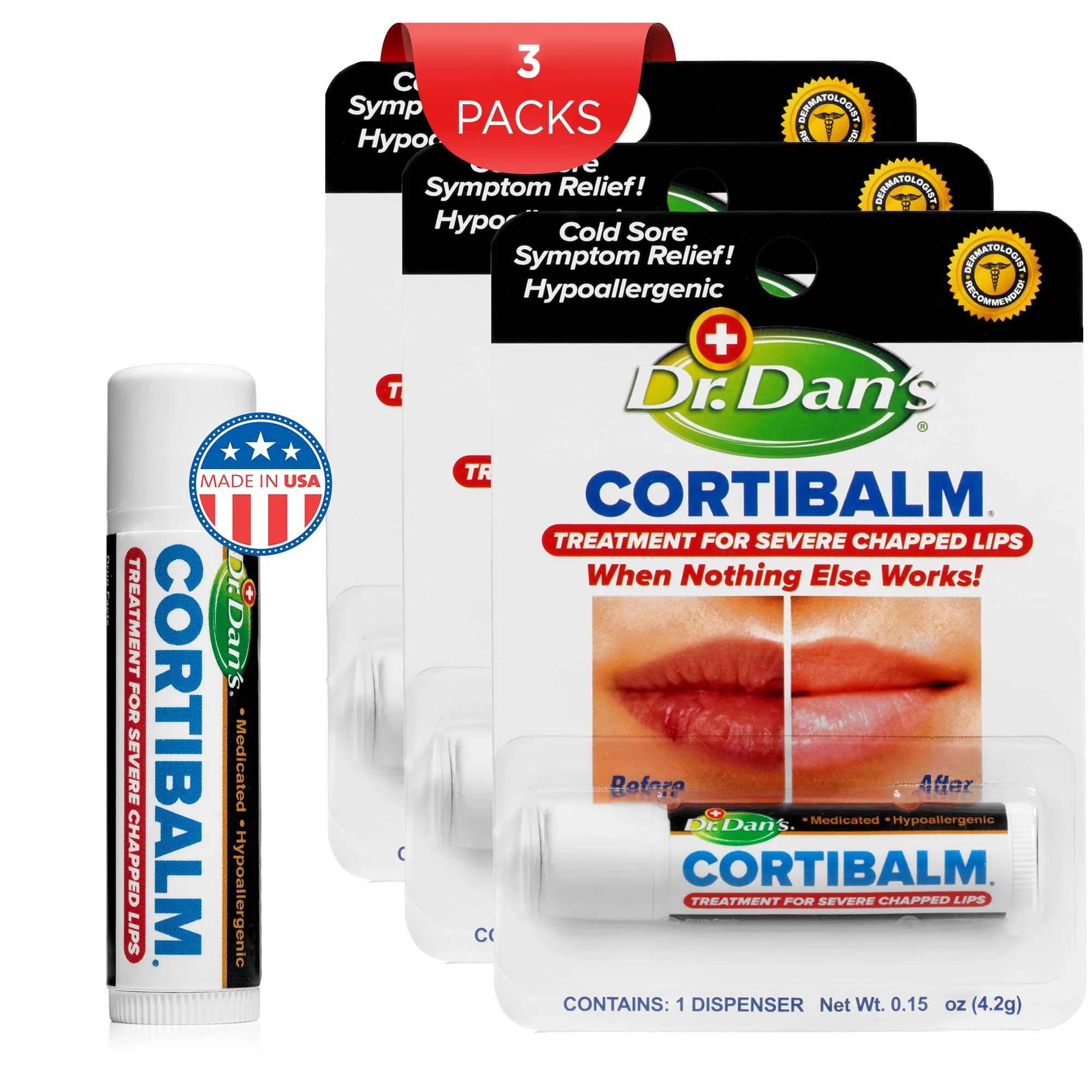 Dr. Dan's Cortibalm -3 Pack -for Dry Cracked Lips - Healing Lip Balm for Severely Chapped Lips- Designed for Men, Women and Children - Image 6