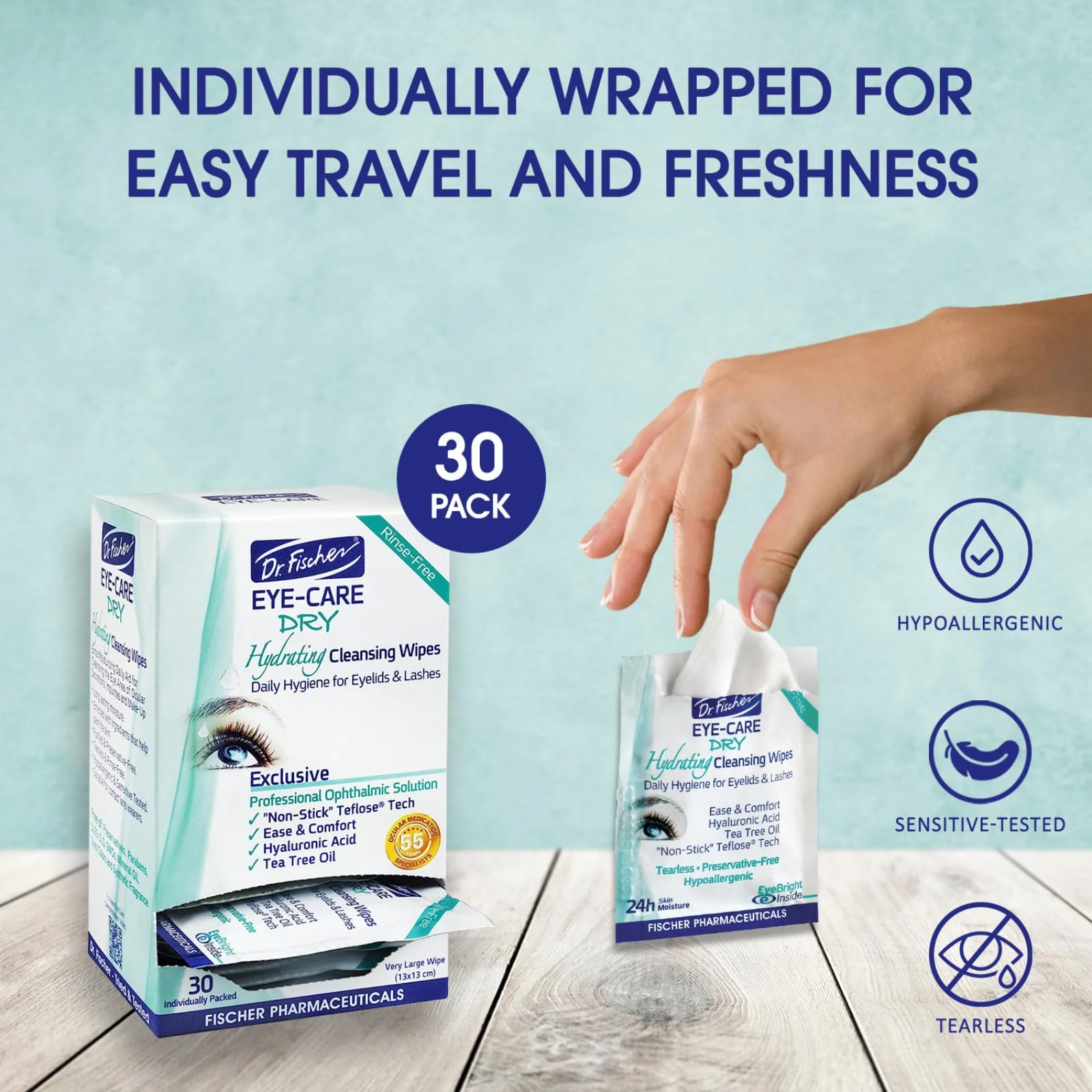 Dr. Fischer Tea Tree Eyelid Wipes - Gentle Eye Wipes for Everyday Eye Cleansing and Hypoallergenic Makeup Remover - Image 6