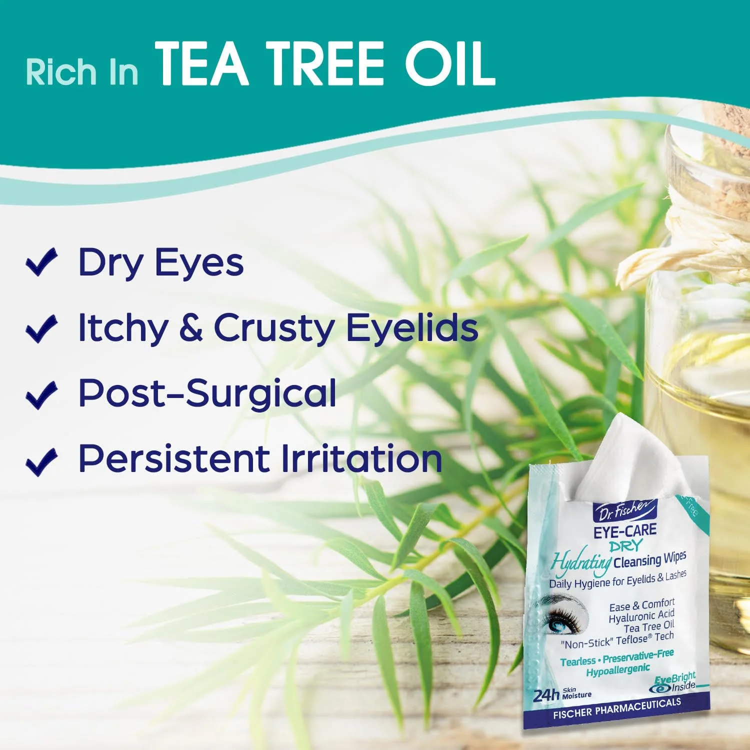 Dr. Fischer Tea Tree Eyelid Wipes - Gentle Eye Wipes for Everyday Eye Cleansing and Hypoallergenic Makeup Remover - Image 7