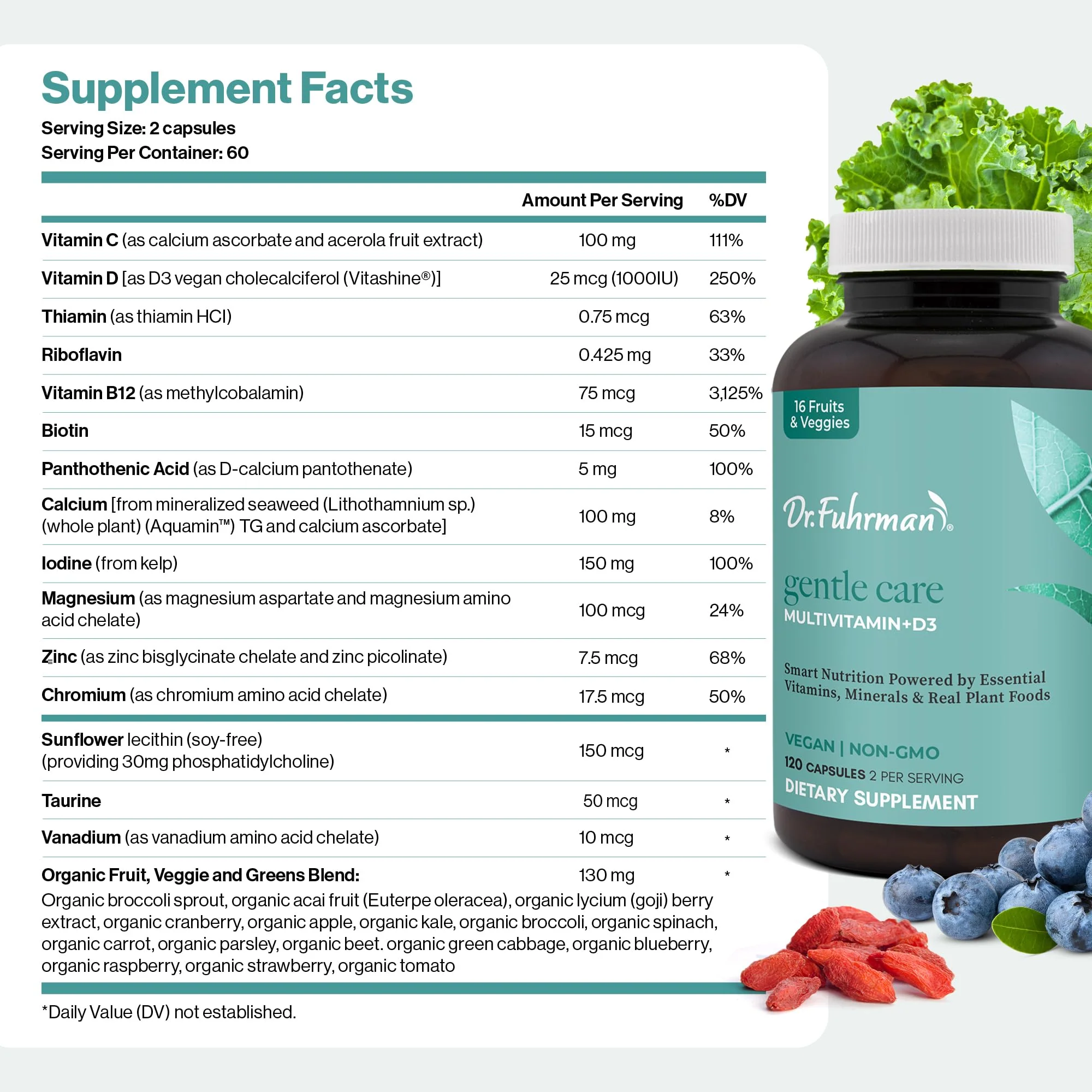 Dr. Fuhrman 2 Month Supply Multivitamin for All + D3 Vitamin for Immune Support | Vegan Formula Womens Multivitamin with B12 & Zinc | Whole Food multivitamin with 17 Fruits & Veggies - Image 5