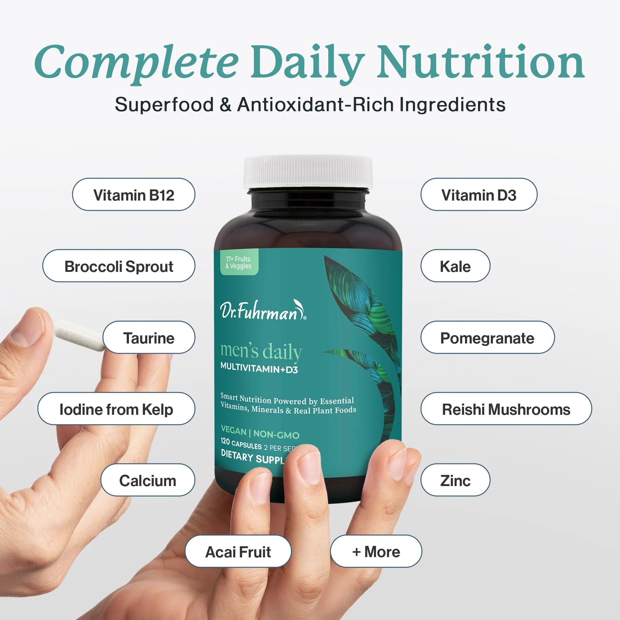 Dr. Fuhrman 2 Month Supply Multivitamin for Men + D3 Vitamin for Immune Support | Vegan Formula Womens Multivitamin with B12 & Zinc | Whole Food multivitamin with 17 Fruits & Veggies - Image 5