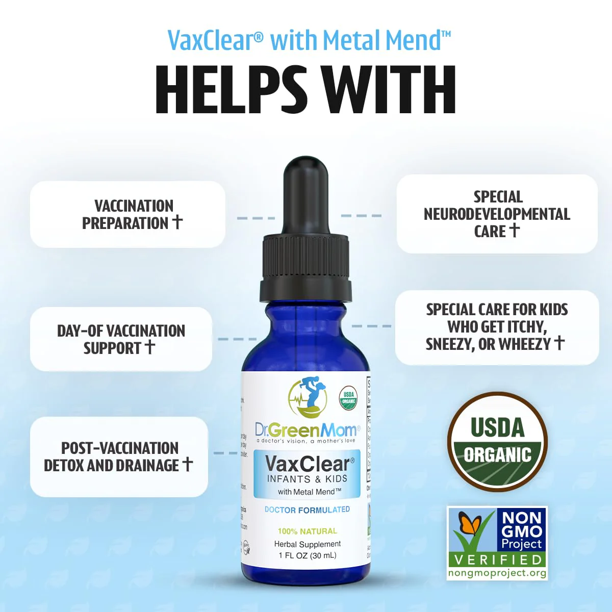 Dr. Green Mom Organic VaxClear with Metal Mend, Herbal Heavy Metal Detox Drops for Kids and Infants with Chlorella, Turmeric, Cilantro and Milk Thistle to Cleanse and Support Immune Response - Image 7
