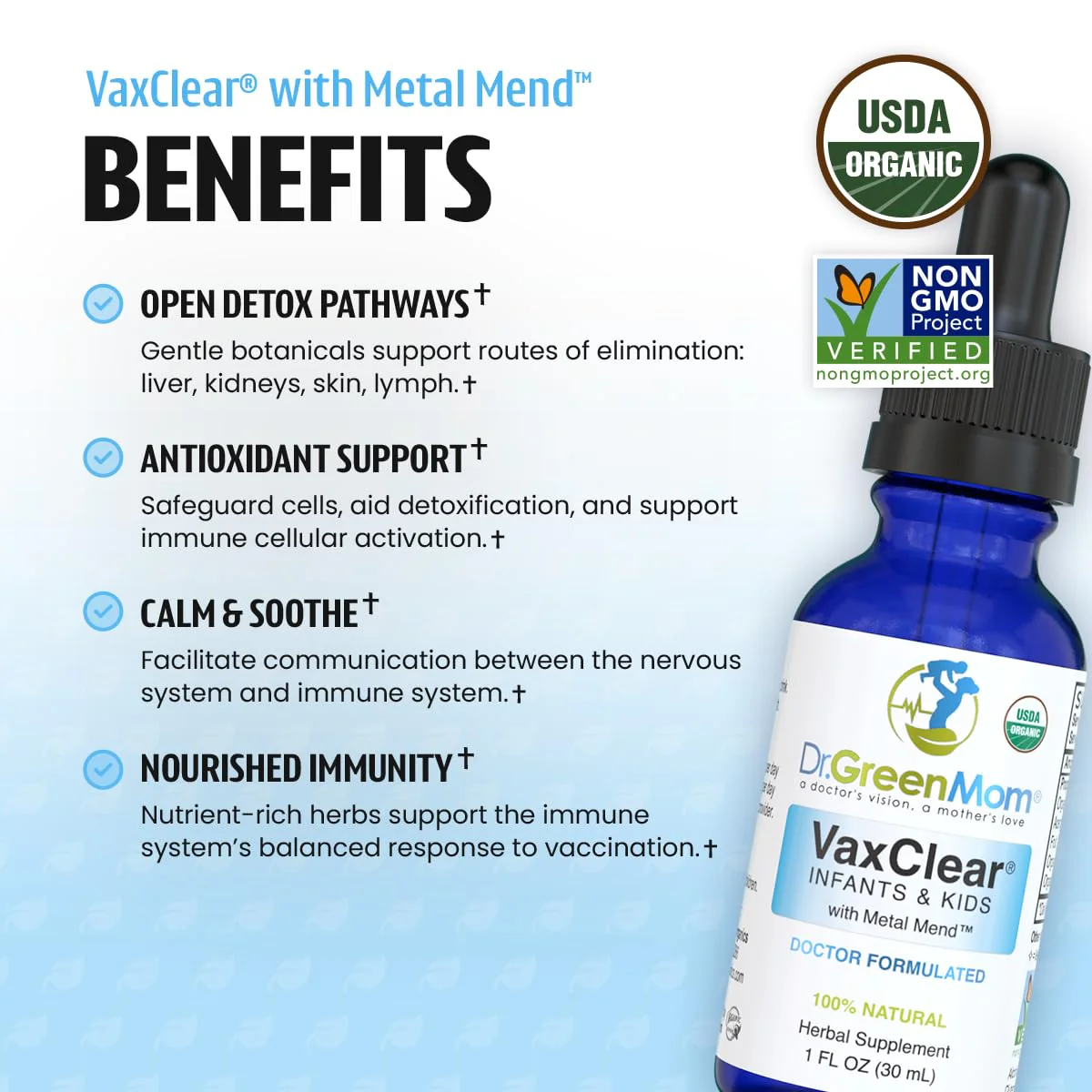 Dr. Green Mom Organic VaxClear with Metal Mend, Herbal Heavy Metal Detox Drops for Kids and Infants with Chlorella, Turmeric, Cilantro and Milk Thistle to Cleanse and Support Immune Response - Image 8