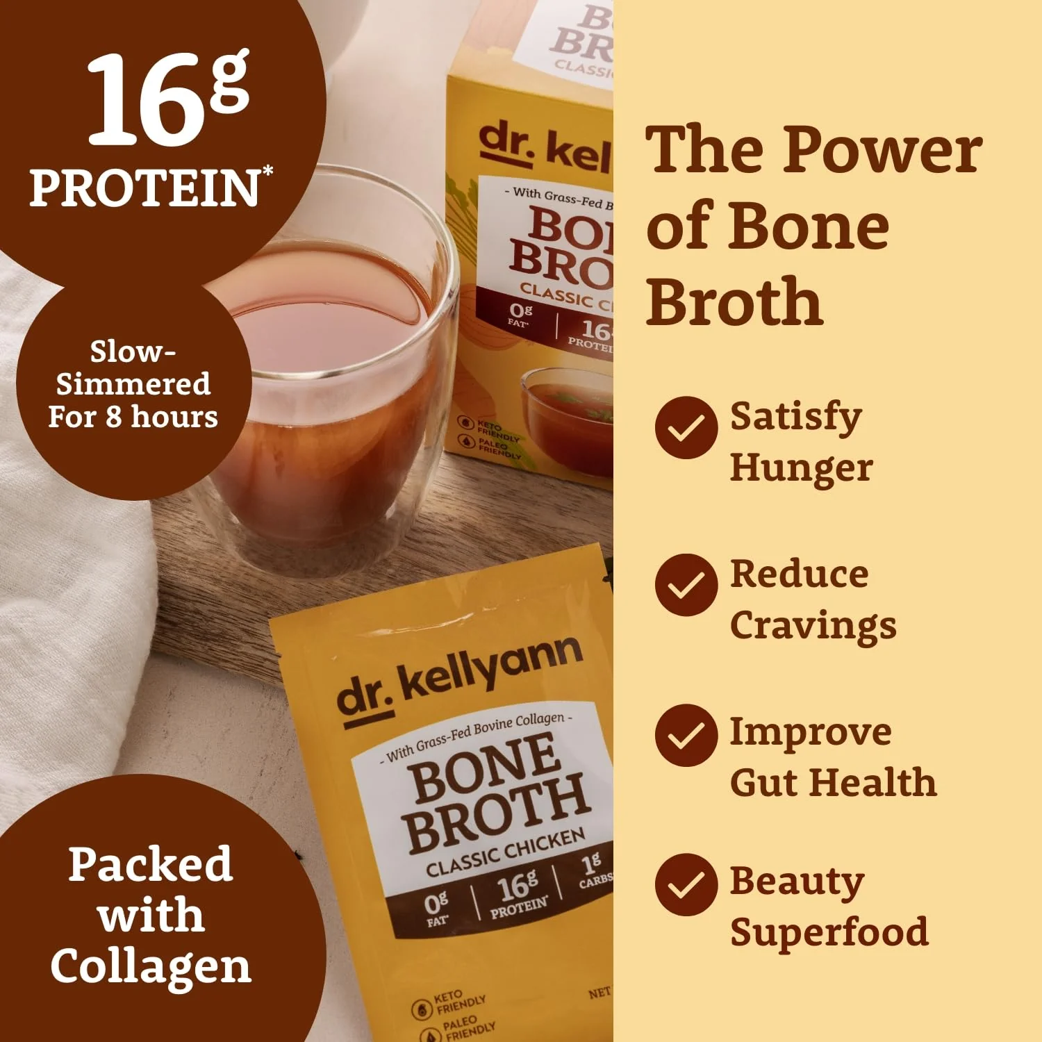 Dr. Kellyann Bone Broth Collagen Powder Packets (7 Servings) – 16g Protein, Grass-Fed Hydrolyzed Collagen, Keto & Paleo-Friendly - Image 5