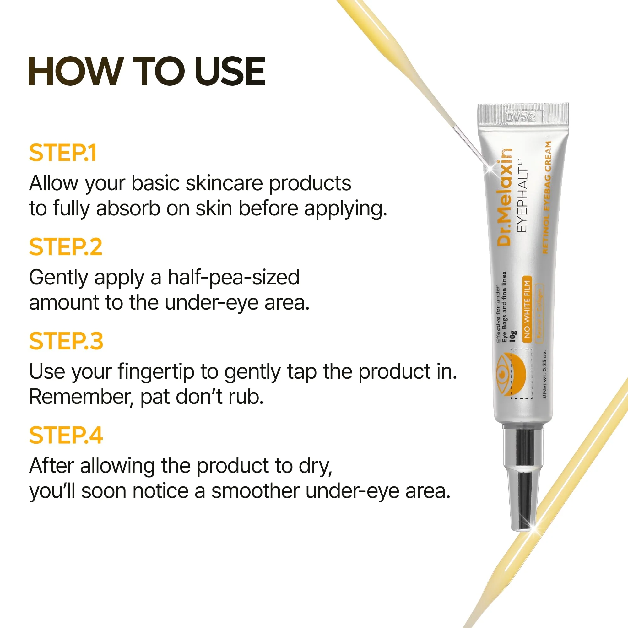 Dr.Melaxin Retinol Eyebag Cream for Puffiness, Dark Circles & Fine Lines, Wrinkle, EGF Anti-Aging Under Eye Moisturizer with Niacinamide&Ceramide Makeup friendly korean skin care - Image 3