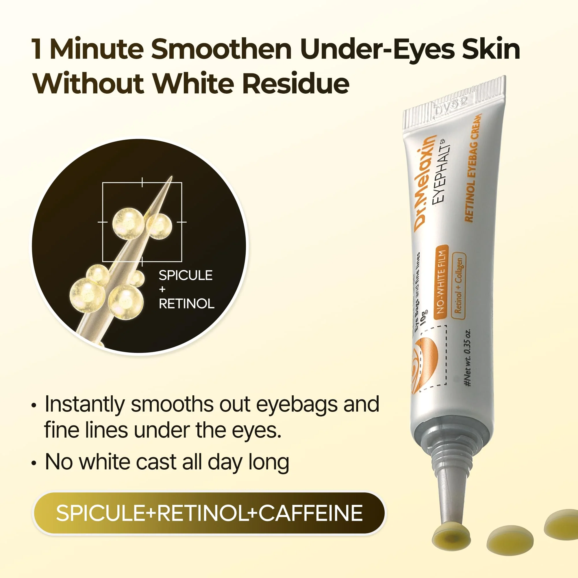 Dr.Melaxin Retinol Eyebag Cream for Puffiness, Dark Circles & Fine Lines, Wrinkle, EGF Anti-Aging Under Eye Moisturizer with Niacinamide&Ceramide Makeup friendly korean skin care - Image 6