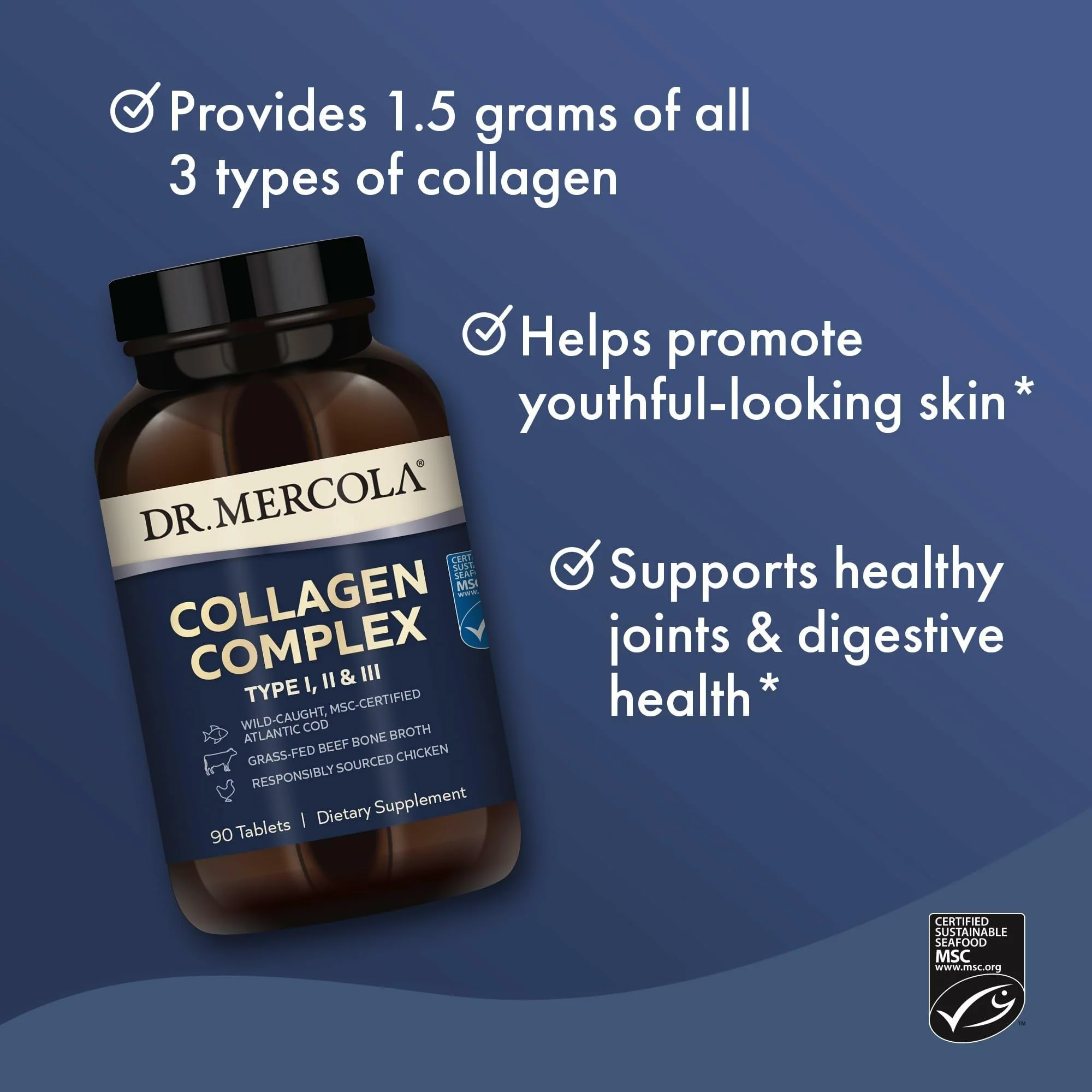 Dr. Mercola Collagen Complex - Supports Skin & Connective Tissue - Types I, II & III Collagen - Non-GMO, Gluten-Free & Soy-Free - 90 Tablets (30 Servings) - Image 5