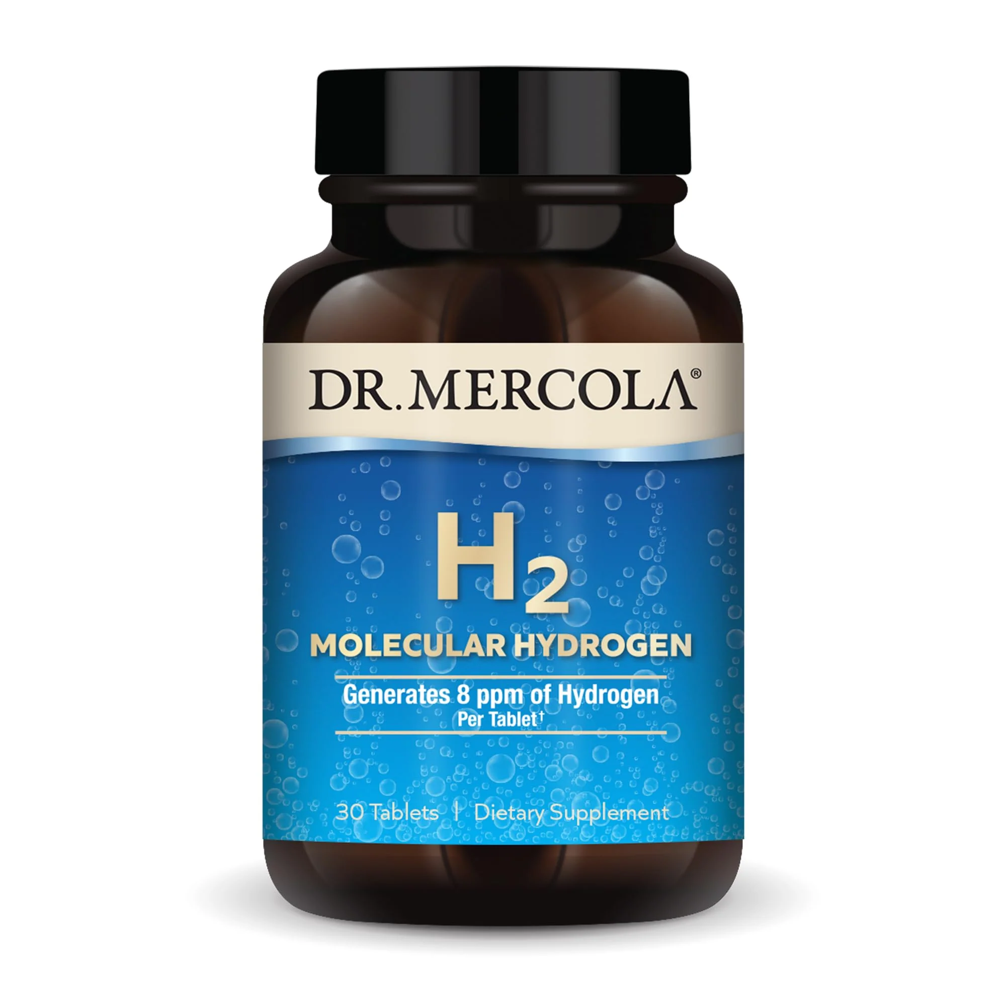 Dr. Mercola H2 Molecular Hydrogen - Supports Healthy Aging, Cellular Energy & Brain Health - with Elemental Magnesium - GMO-Free, Gluten-Free & Soy-Free - 30 Tablets (30 Servings)