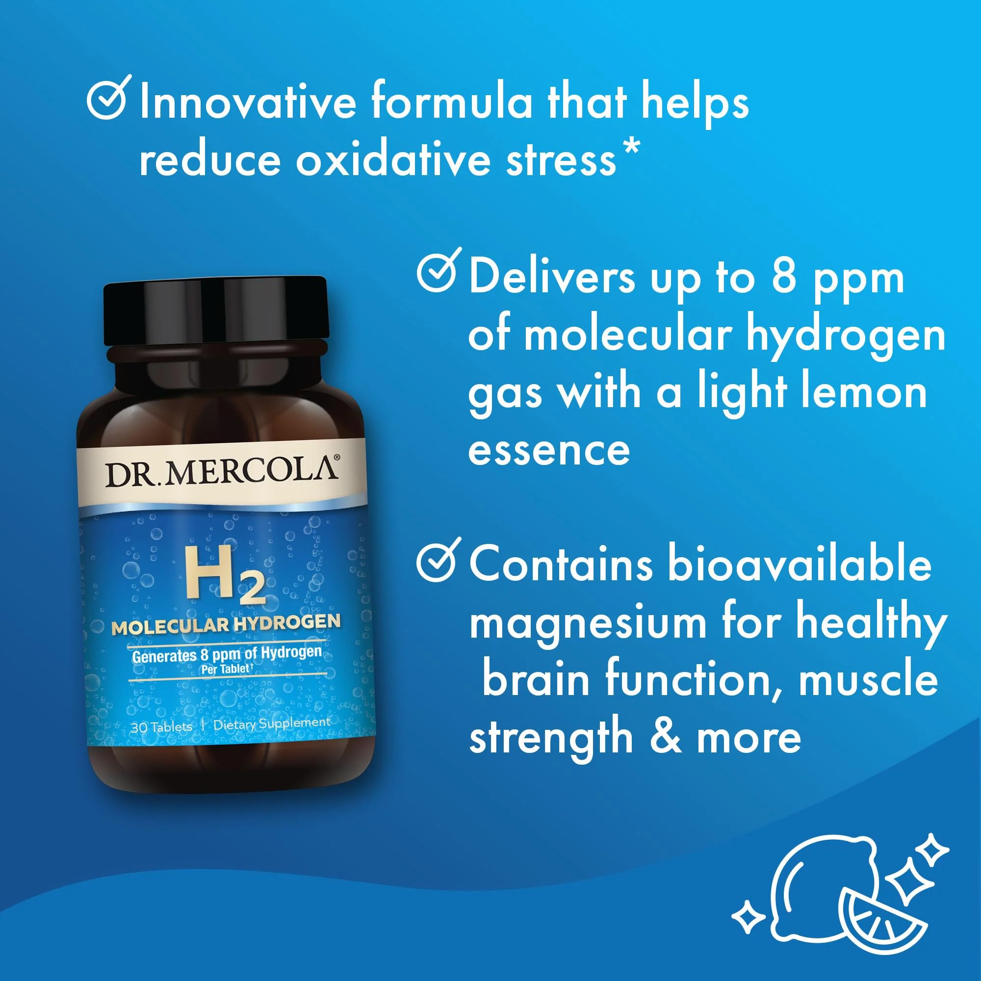 Dr. Mercola H2 Molecular Hydrogen - Supports Healthy Aging, Cellular Energy & Brain Health - with Elemental Magnesium - GMO-Free, Gluten-Free & Soy-Free - 30 Tablets (30 Servings) - Image 5