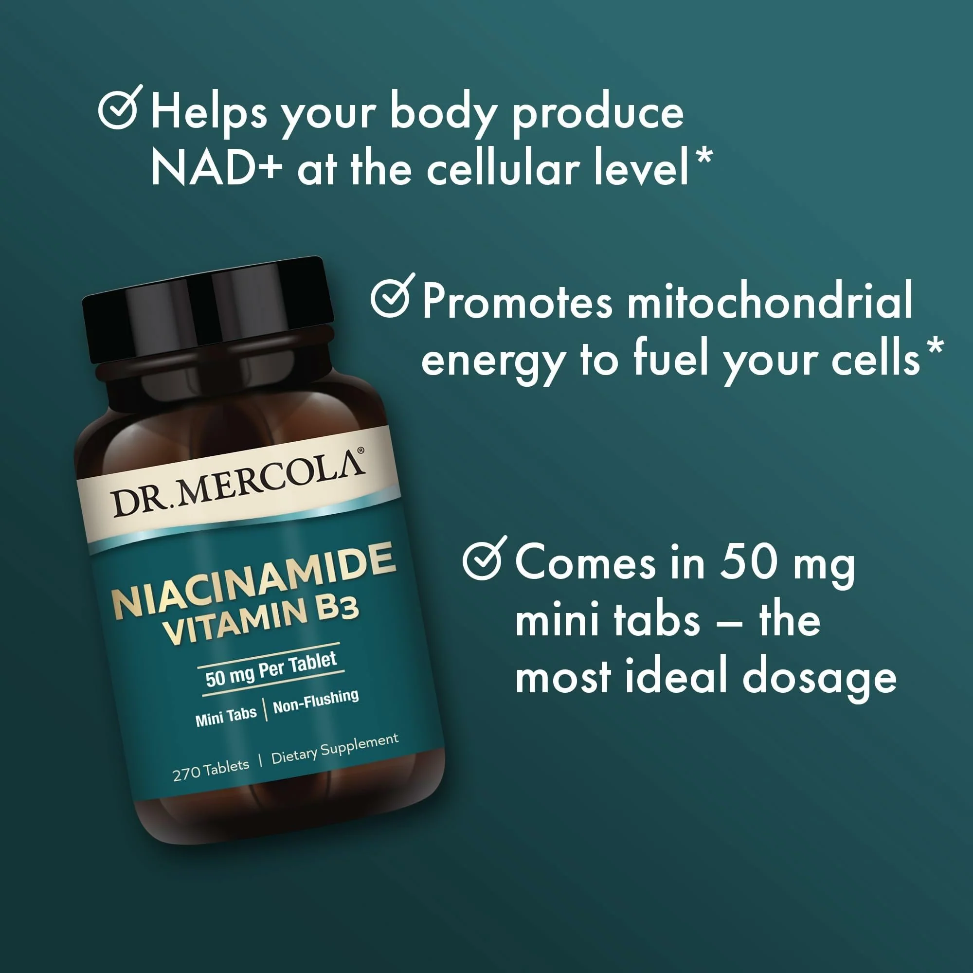 Dr. Mercola Niacinamide Vitamin B3-50 mg per Tablet - Supports Metabolic Health - Non-Flushing - Mini Tabs - Non-GMO, Gluten-Free & Soy-Free - 270 Servings (270 Tablets) - Image 5